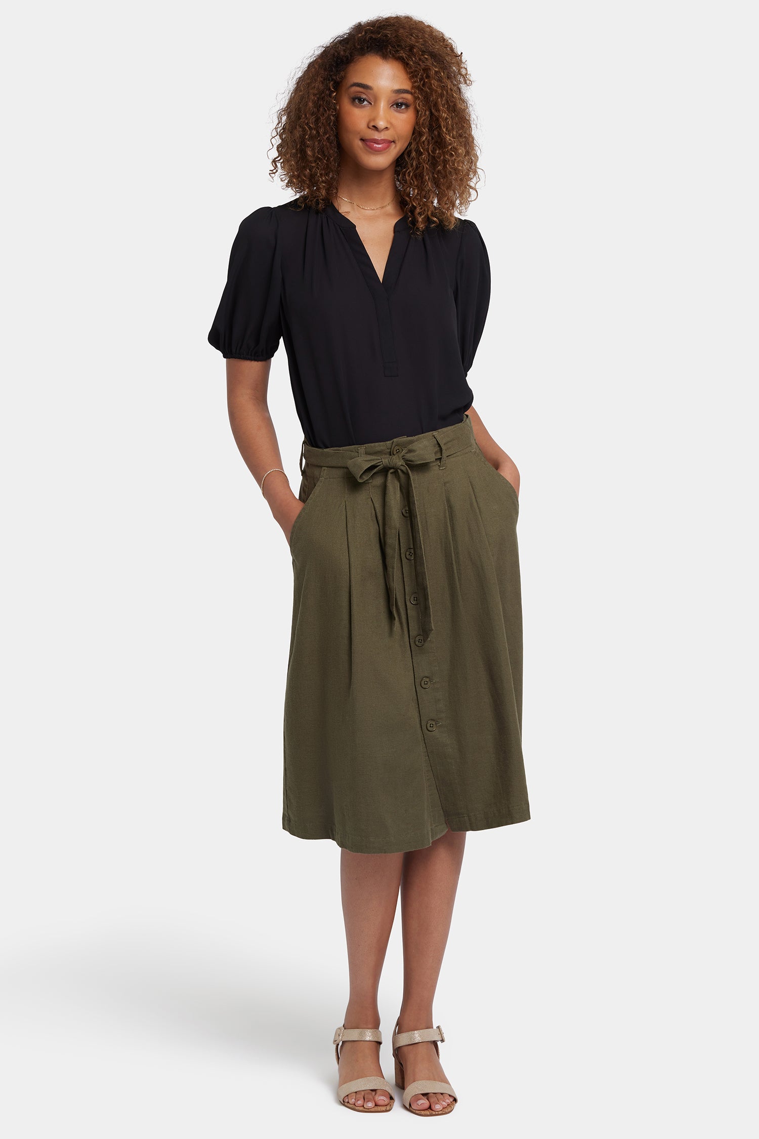 Stylish Button Front Midi Skirt in Bay Leaf Green - Perfect for Office Wear, Casual Outings & Spring Fashion