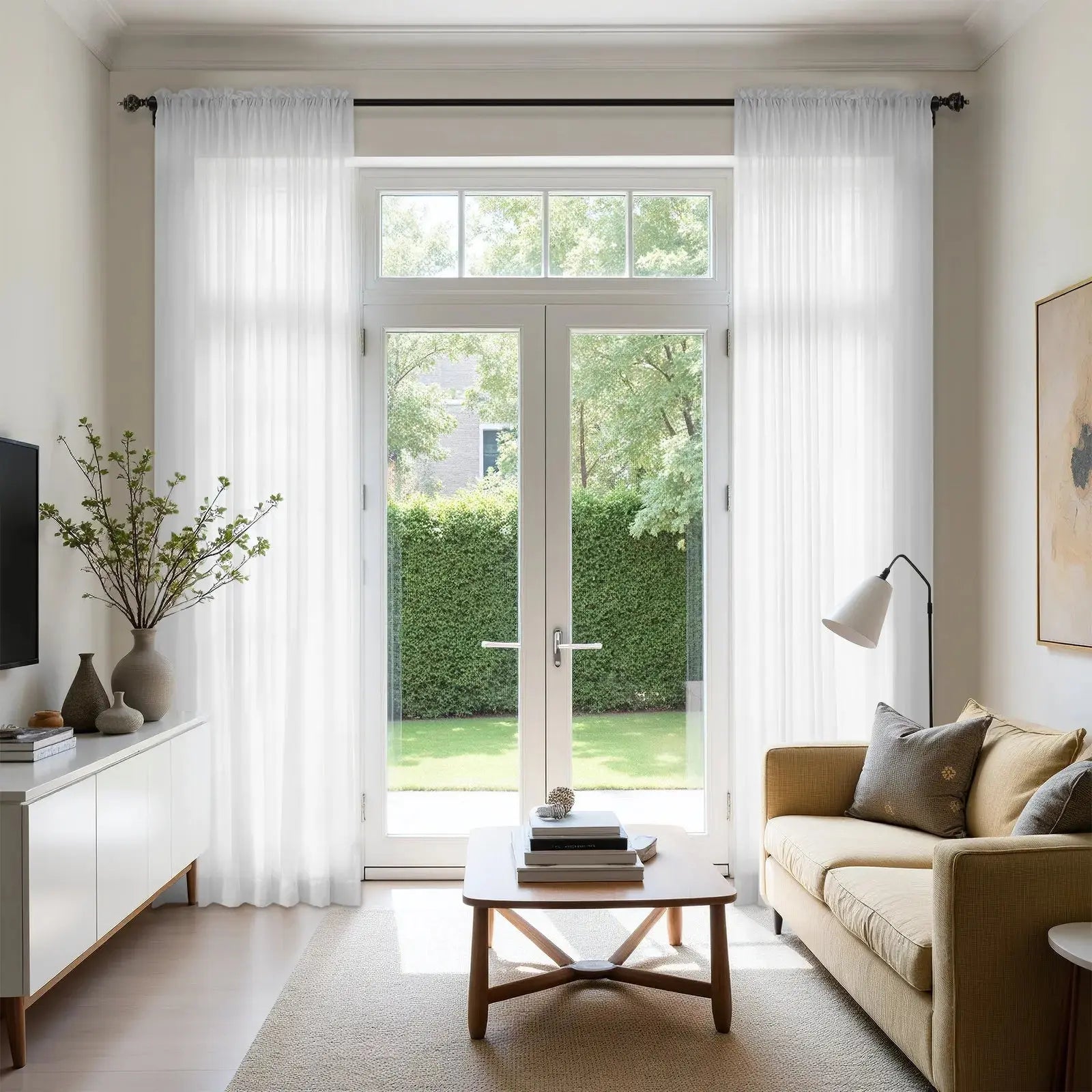 Scandinavian Solid Voile Sheer Curtains - Soft Top Window Drapes for Living Room & Bedroom | Light Filtering Privacy Window Treatments