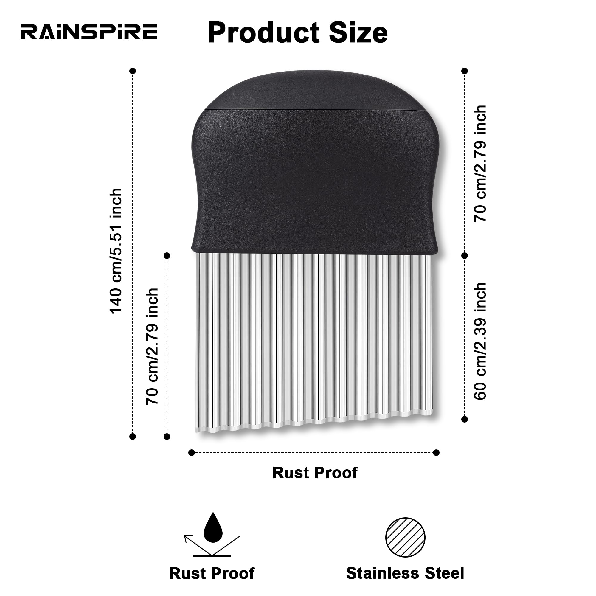 Rainspire Stainless Steel Crinkle Cutter Knife - Professional Wavy Vegetable Slicer for Potatoes, Carrots & More - Perfect for French Fries, Garnishes & Creative Food Presentation