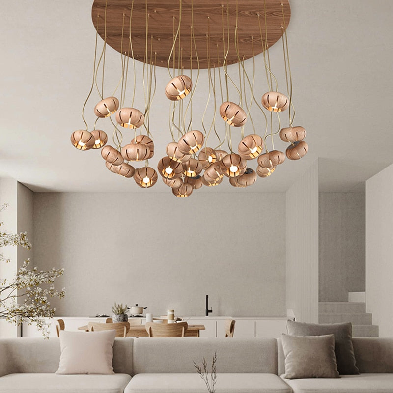 Elegant Wooden LED Chandelier - Modern Rustic Ceiling Light Fixture with Warm White Lighting | Perfect for Dining Room, Bedroom or Cabin Decor