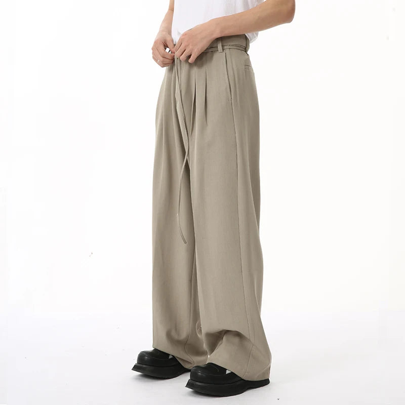 Stylish Men's Autumn Casual Suit Pants - Loose Fit Straight Wide Leg Trousers with Pockets | Korean Fashion | Office Wear & Smart Casual Outfits (Model 9C6951)