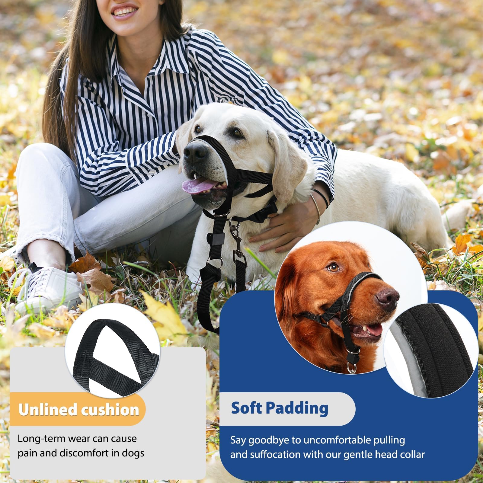 BARKLESS No Pull Dog Head Collar - Adjustable Head Halter for Large, Medium & Small Dogs | Stops Heavy Pulling During Walks & Training | Padded Safety Strap & Muzzle Leash (Black, Size M) | Perfect for Obedience Training, Daily Walks & Aggressive Pullers