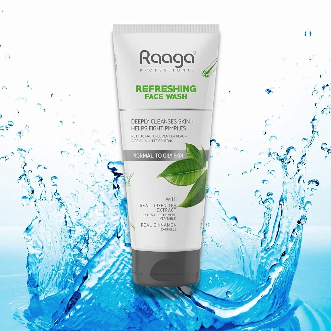 Raaga Professional Refreshing Face Wash with Green Tea & Cinnamon Extract - Deep Cleansing for Normal to Oily Skin, Fights Acne & Pimples (80ml) | Daily Skincare Routine for Clear, Healthy Skin