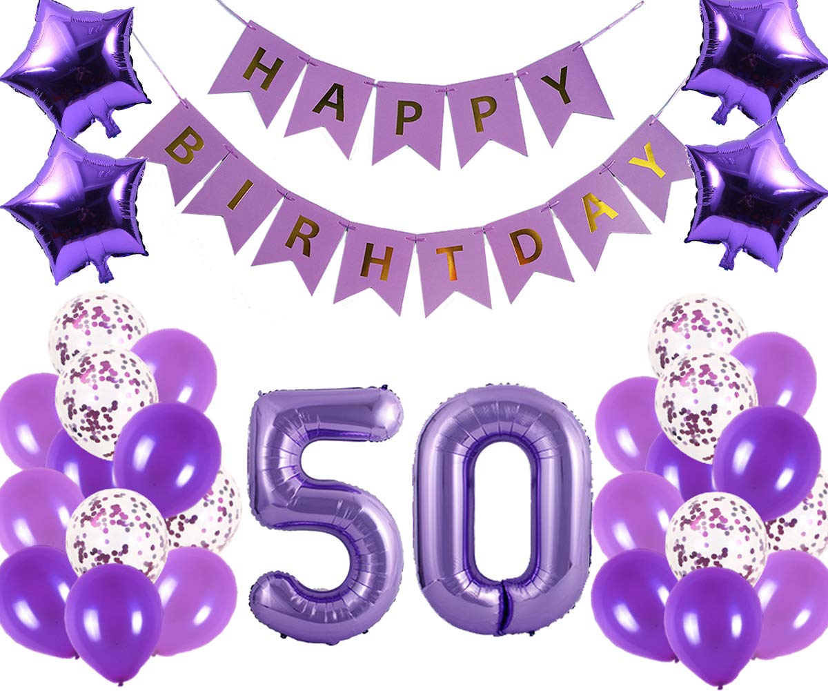 50th Birthday Party Decorations Kit - Happy Birthday Banner, Number 50 Balloons & Purple Party Supplies for Milestone Celebrations - Perfect for 50th Birthday Parties, Anniversaries & Retirement Celebrations