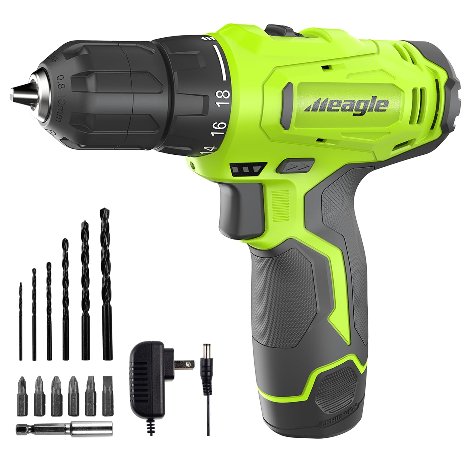 Meagle 12V Cordless Drill Set with Battery & Charger - 2-Speed Electric Drill, 18+1 Torque Settings, 3/8