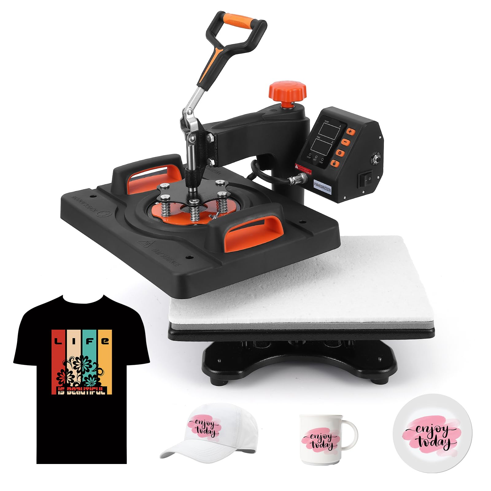 12x15 Inch 6-in-1 Heat Press Machine 800W with 360° Rotation Swing-Away - Dual-Tube Heating Sublimation Printer for DIY T-Shirts, Hats, Mugs - Perfect for Custom Apparel, Home Decor & Small Business Gifts (Black)
