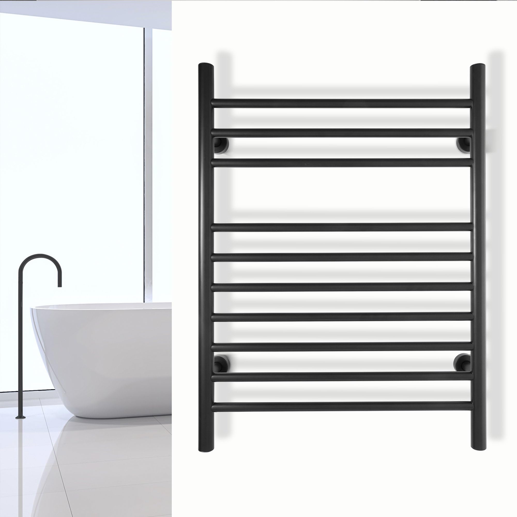 WarmlyYours 10-Bar Electric Towel Warmer - Wall Mounted Heated Towel Rack in Matte Black | Plug-in or Hardwired Installation | Luxury Bathroom Accessory for Warm Dry Towels | Perfect for Spa, Hotel & Home Bathroom Use