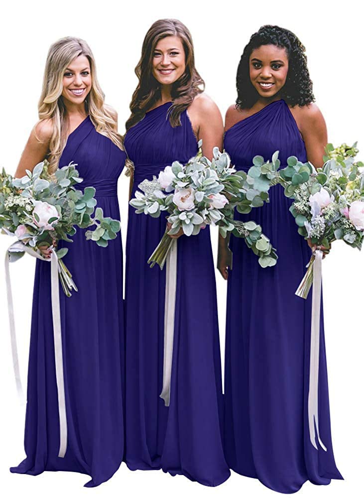 Marrydressy Women's One Shoulder Ruched Chiffon Bridesmaid Dress - Long Formal Evening Gown for Wedding Party, Prom, Cocktail & Special Occasions