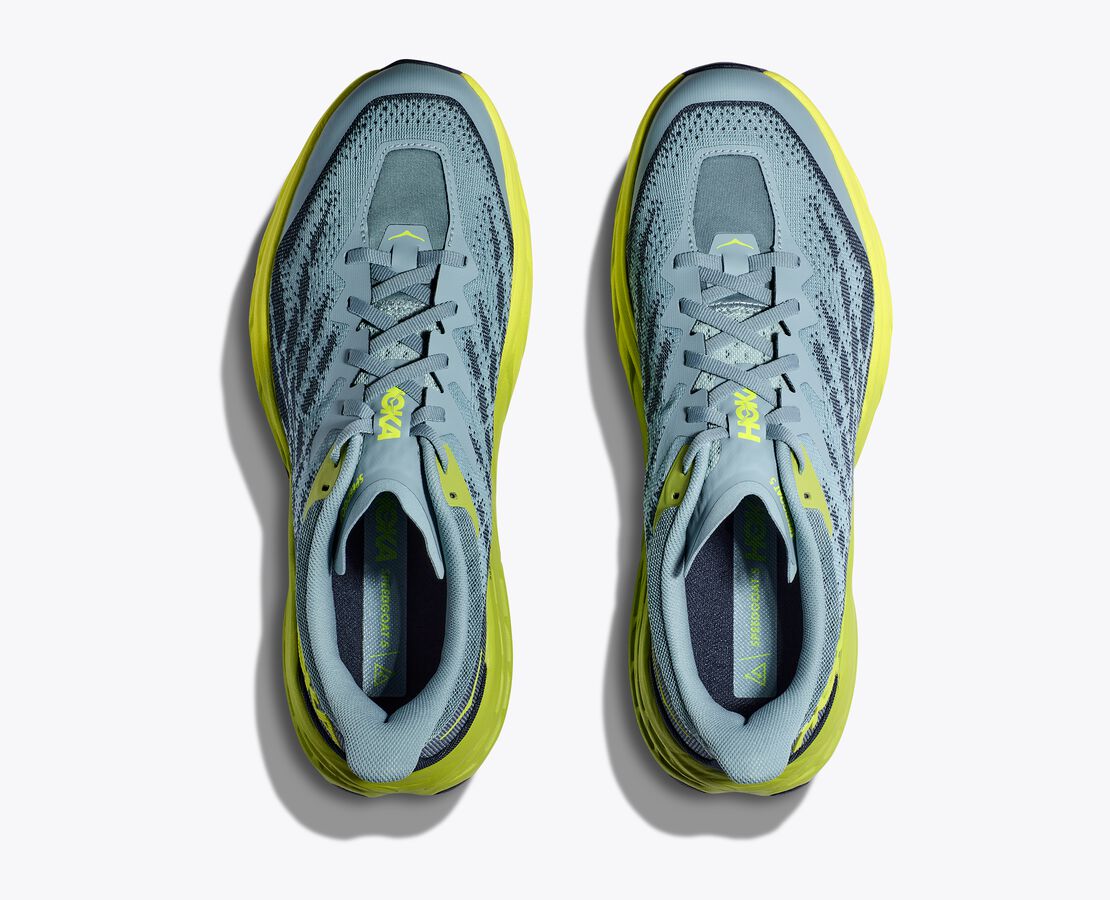 HOKA Men's Speedgoat 5 Wide Trail Running Shoes - Stone Blue/Dark Citron - Lightweight Cushioned for Hiking & Outdoor Adventures