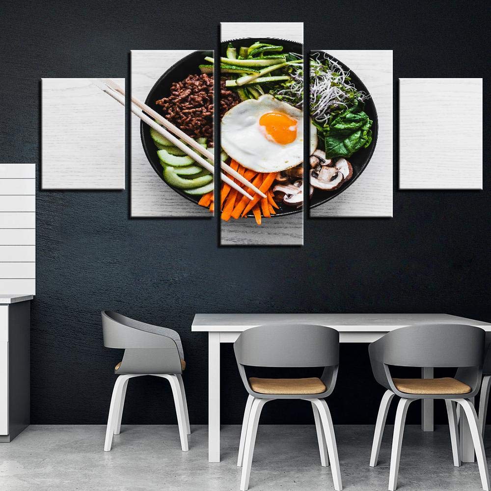 Fonxoy 5-Panel Korean Bibimbap Canvas Wall Art Set - 5 Pieces Food Painting for Kitchen, Restaurant & Dining Room Decor | Perfect for Home, Office & Cafe Wall Decoration