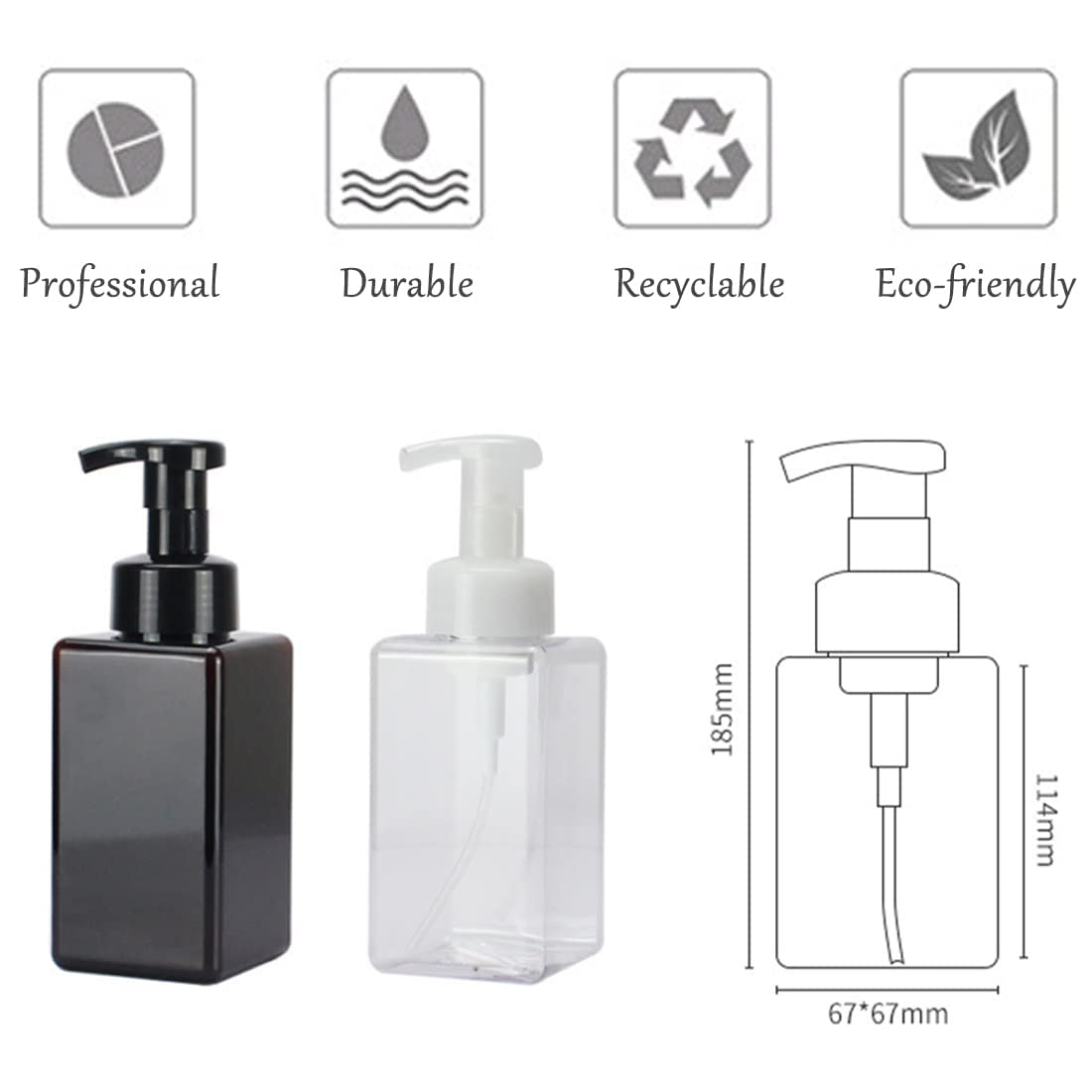 Refillable Foaming Soap Dispenser 16oz (450ml) - Modern Square Pump Bottle for Shampoo, Body Wash & Liquid Soap | PETG Plastic Empty Soap Dispenser for Kitchen, Bathroom & Hospital Use | 2-Pack Brown | Perfect for Home, Office and Commercial Spaces