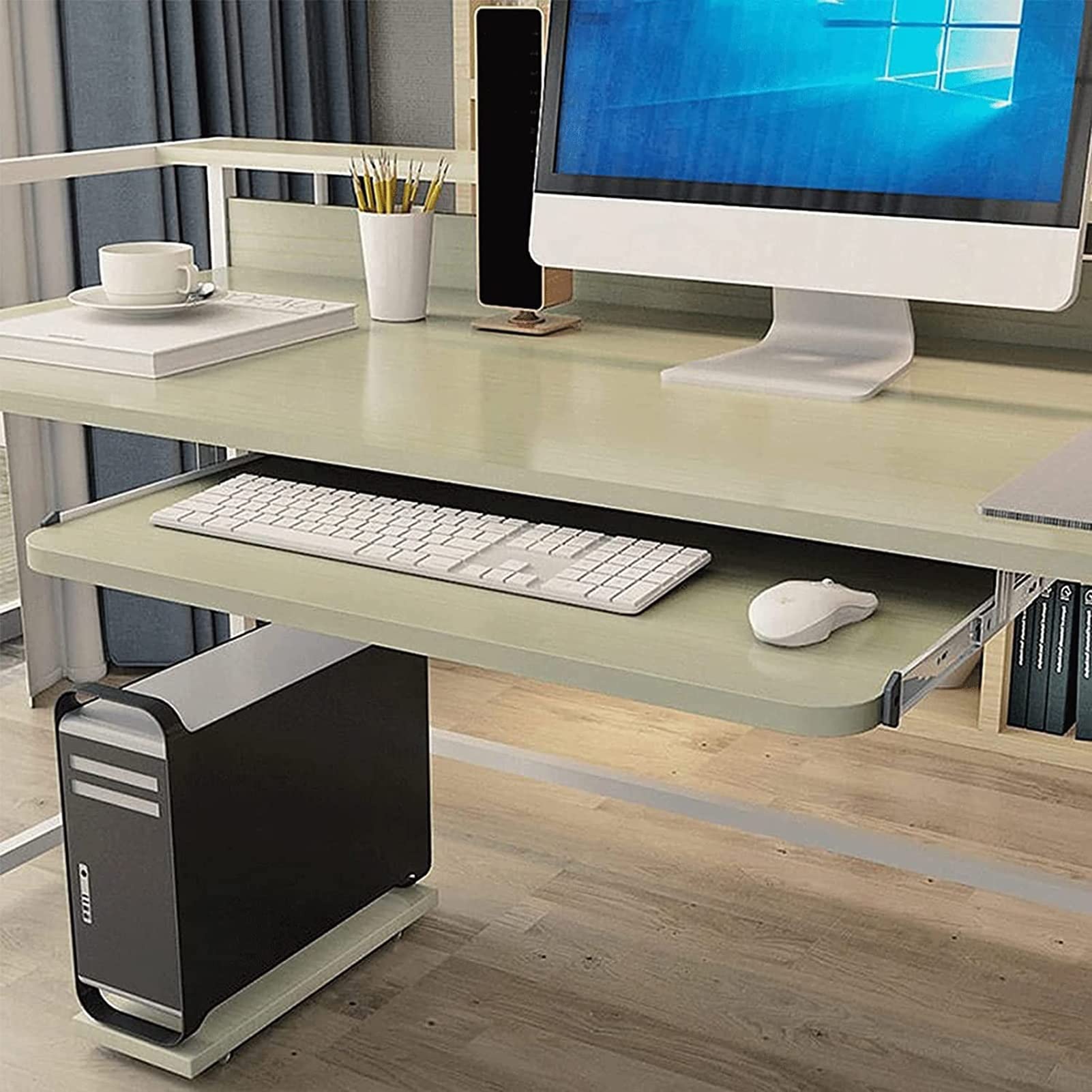 Ergonomic Under Desk Keyboard Tray - Wooden Sliding Drawer for Keyboard & Mouse Storage | Desk Extender & Workspace Organizer | Perfect for Home Office, Gaming Setup & Computer Workstations