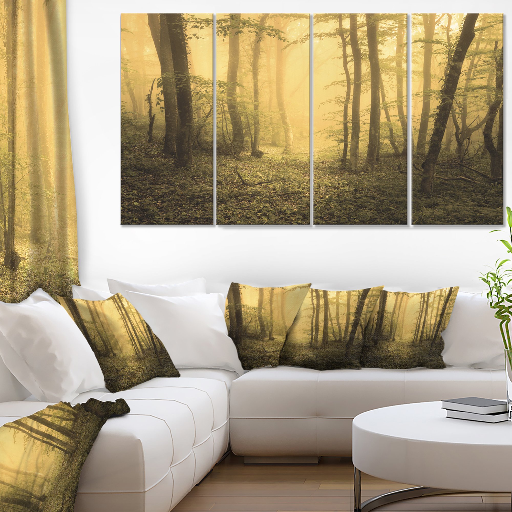 Designart Yellow Foggy Forest Landscape Photography Canvas Print - Nature Wall Art for Living Room, Bedroom & Office Decor