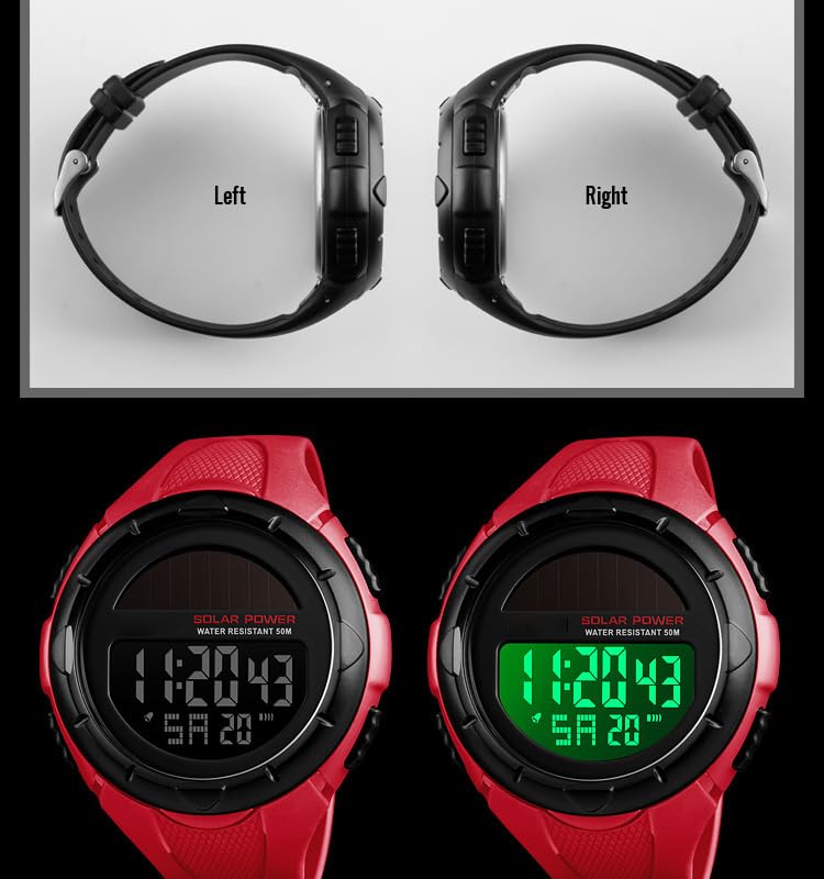 Gosasa Men's Solar Powered Digital Sports Watch - 50M Water Resistant, LED Display, Multifunctional Outdoor Watch for Hiking, Running, Swimming & Daily Use