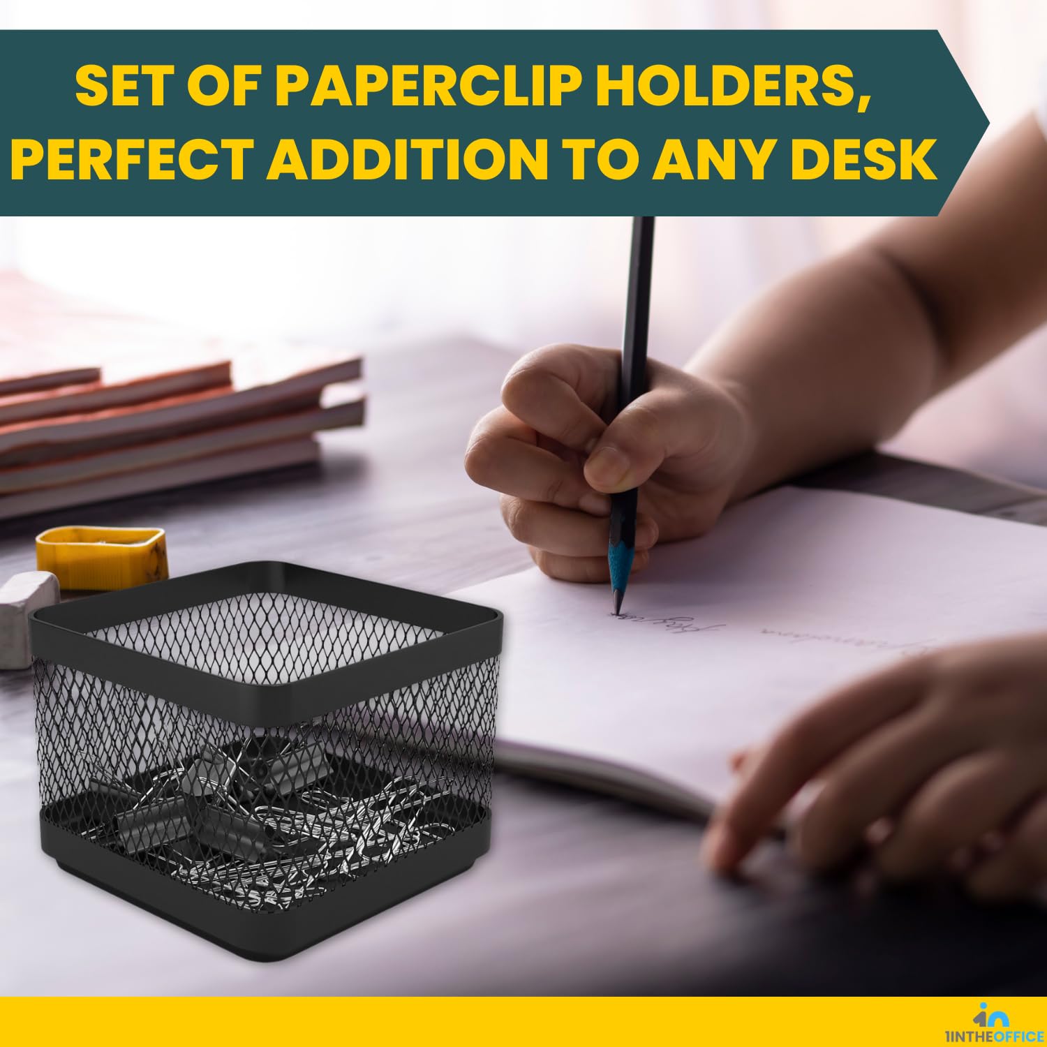 1InTheOffice Mesh Paperclip Holder for Desk - 2 Pack, Office Desk Organizer for Paper Clips, Staples & Small Supplies - Perfect for Home, Office & School Use