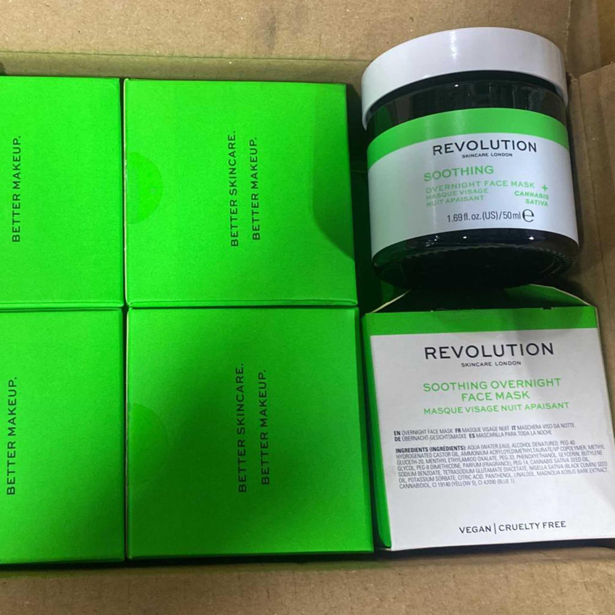 Revolution Soothing Overnight Face Mask with Cannabis Sativa - 24 Pcs Box - Hydrating & Calming Night Treatment for Dry & Sensitive Skin - Perfect for Nighttime Skincare Routine