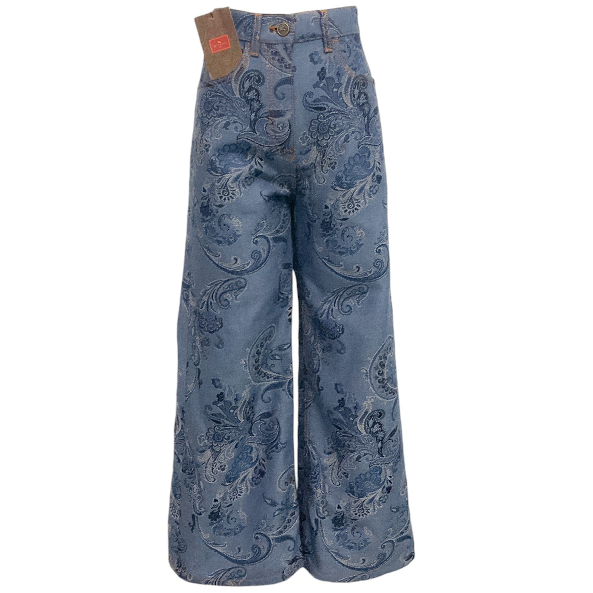Etro Blue Printed Paisley Denim Wide Leg Jeans for Women - Vintage High Waist Flared Trousers | Perfect for Casual Outings, Date Nights & Boho Fashion Styles