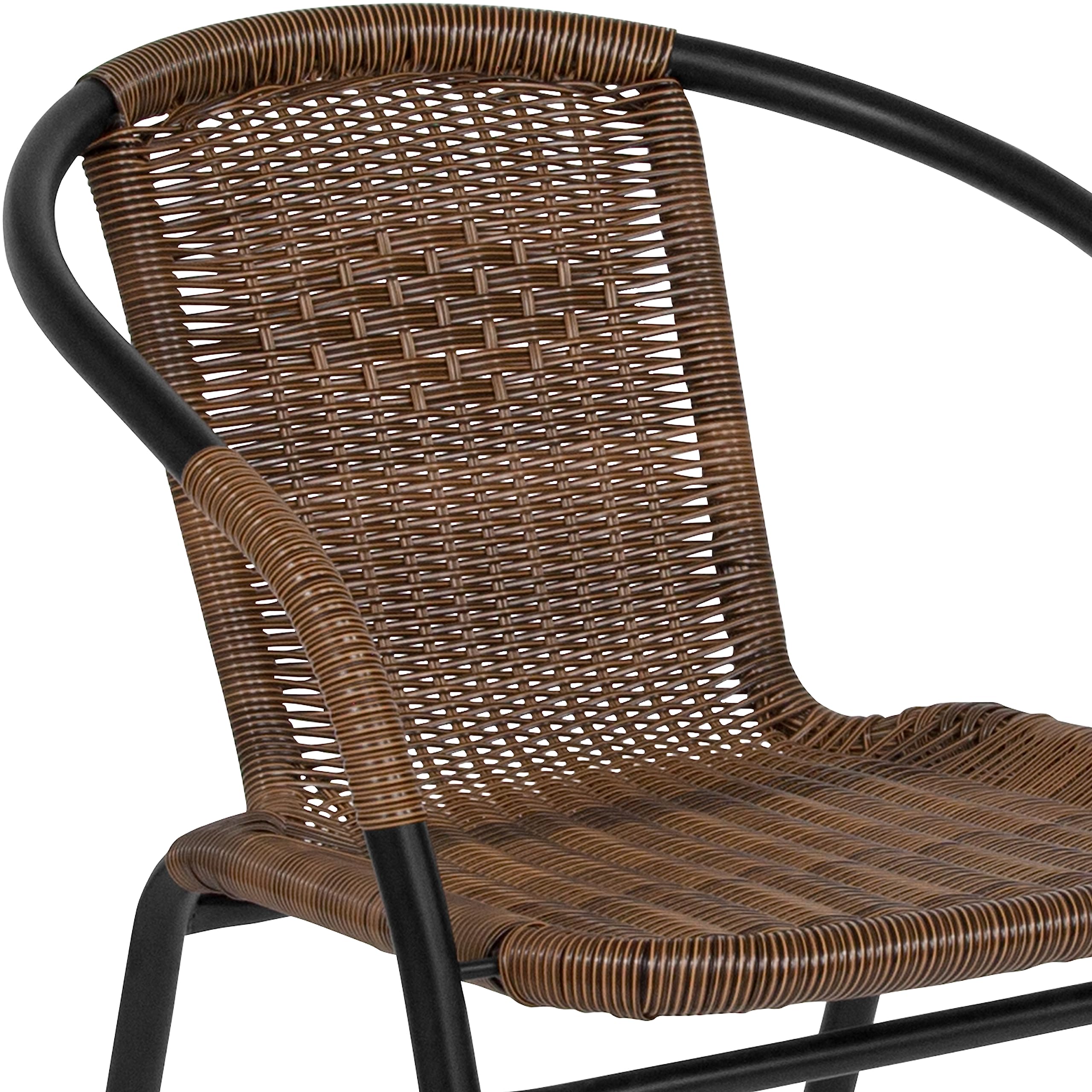 Flash Furniture Lila Modern Rattan Stackable Dining Chairs - Indoor/Outdoor Bistro Chairs Set of 2, Brown - Perfect for Patio, Restaurant, Cafe, and Home Dining Use