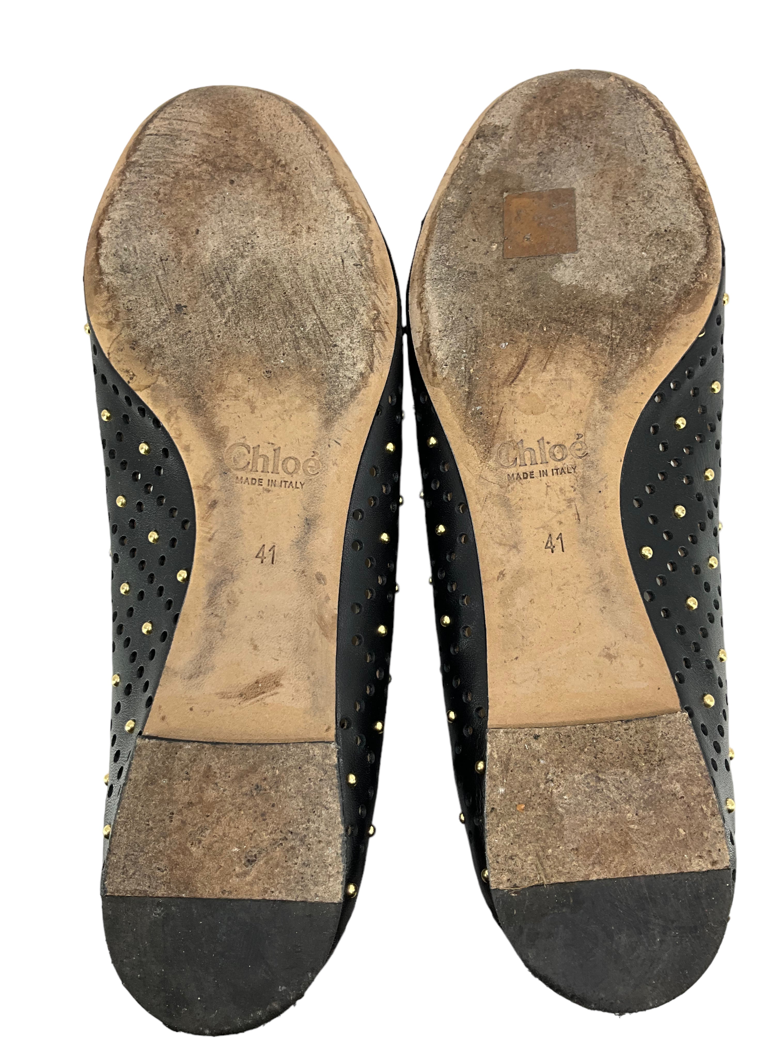 Chloe Black Lasercut Studded Leather Flats for Women - Size 11 | Comfortable Ballet Shoes for Work, Party & Casual Wear