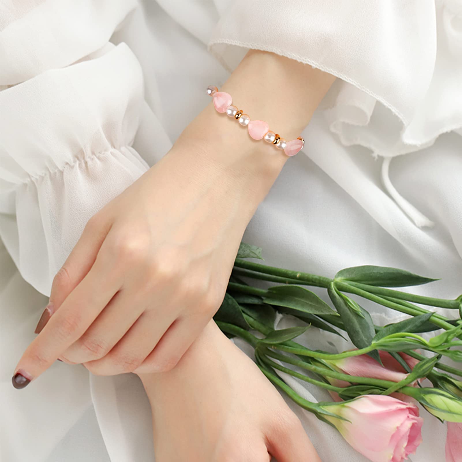 Natural Rose Quartz Heart Beads 10mm - Misty Pink Loose Stone Beads Strand for DIY Jewelry Making, Bracelets & Necklaces - Healing Crystal for Love & Positive Energy