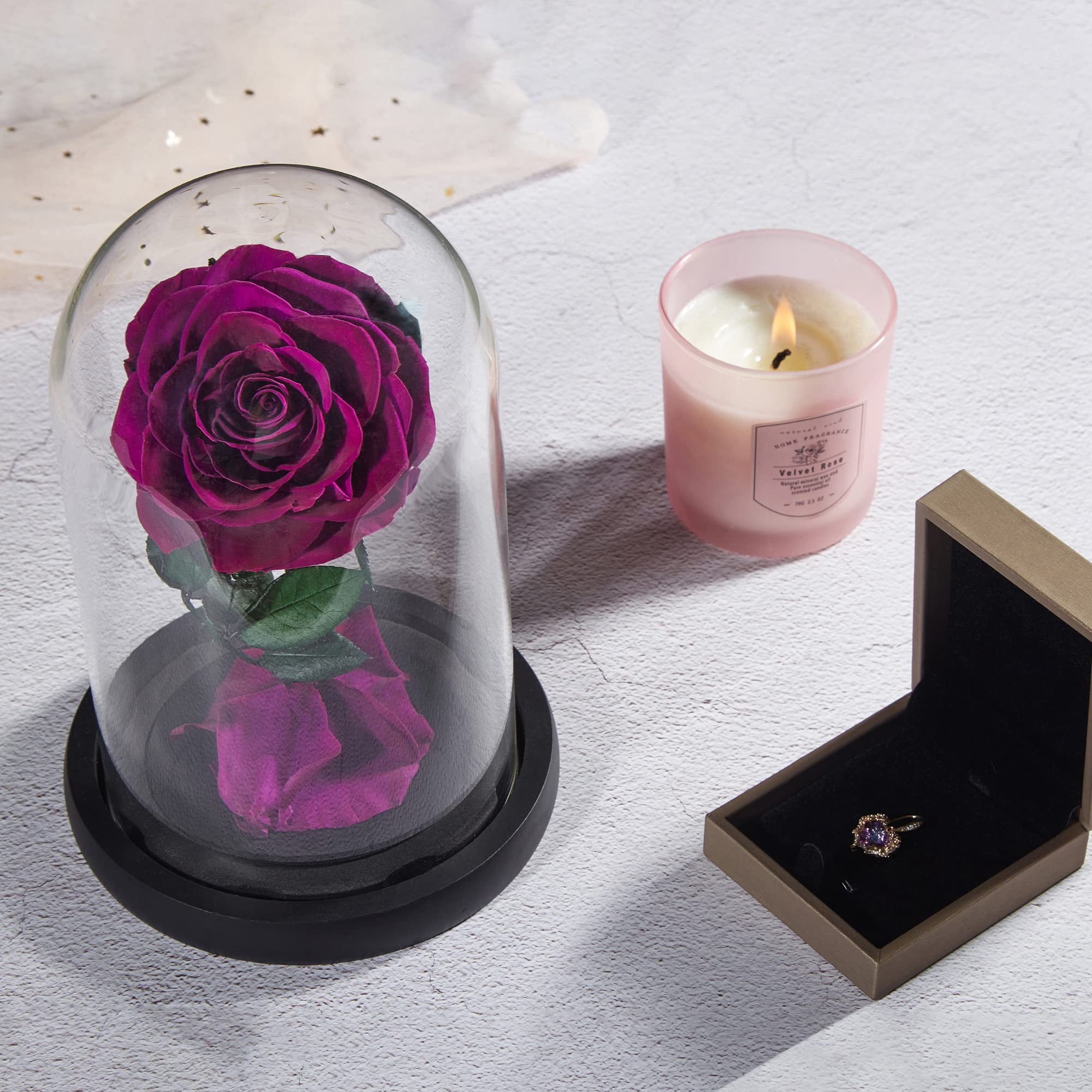 DuHouse Preserved Real Rose in Eternal Enchanted Flower Box - Purple Forever Rose Gift for Valentine's Day, Birthday, Anniversary, Thanksgiving & Christmas | Romantic Home Decor, Wedding Centerpiece, Office Desk Decoration
