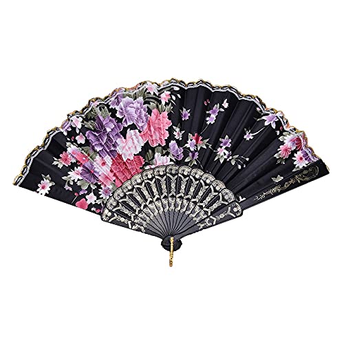 Elegant Black Lace Silk Folding Hand Fan - Wedding Dance, Party Favor, Decorative Accessory | Floral Pattern for Bridal Shower, Photo Props & Cultural Performances