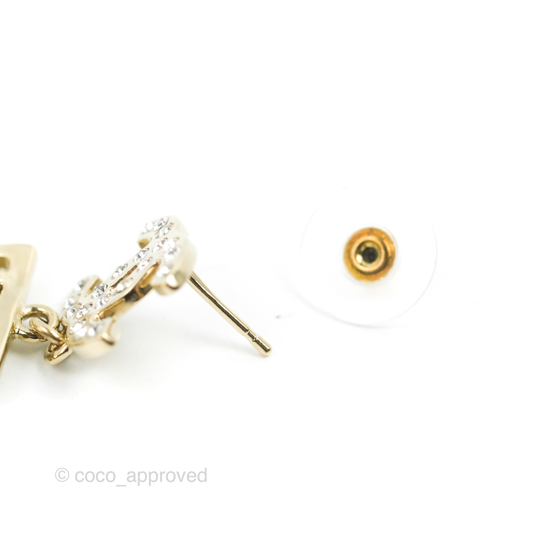 Chanel CC Crystal No.5 Drop Earrings in Gold Tone - 22S Collection | Luxury Fashion Jewelry for Women, Perfect for Parties, Weddings & Special Occasions