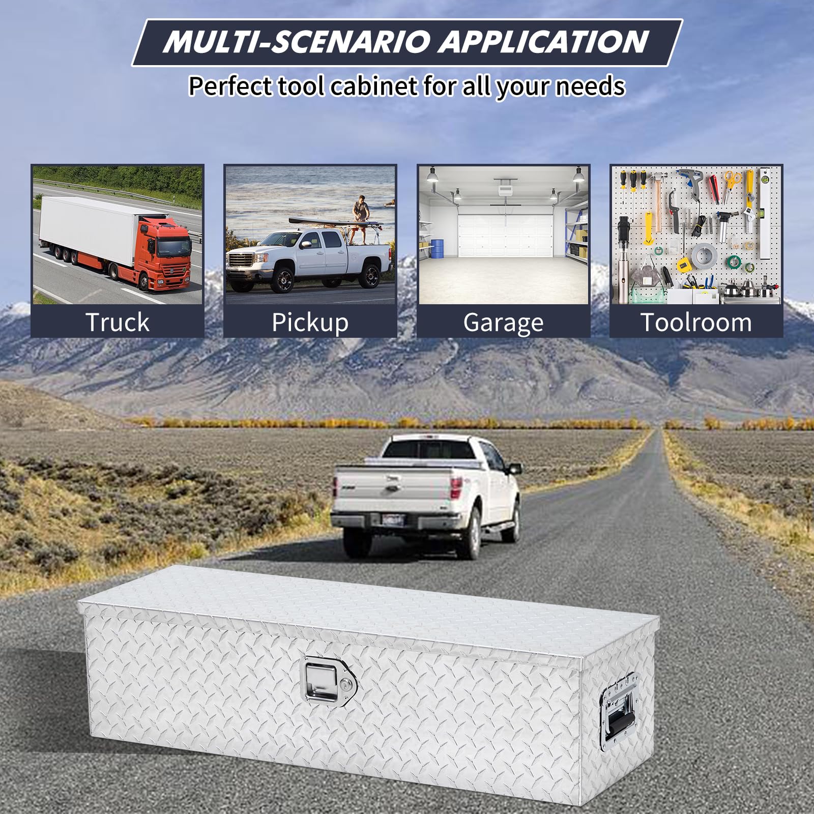 Heavy Duty GAOMON Aluminum Diamond Plate Tool Box 13x13x30 Inch - Sliding Shelf, Waterproof Storage Organizer with Lock & Keys for Pickup Trucks, RV, Trailer - Silver | Perfect for Roadside Repairs & Camping Gear Storage