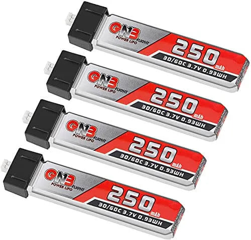4PCS Crazepony 250mAh 1S LiPo Battery 3.7V 30C for Tiny Whoop & FPV Drones - High Performance Rechargeable Battery with Micro JST Connector - Perfect for Drone Racing, Aerial Photography and RC Hobbyists