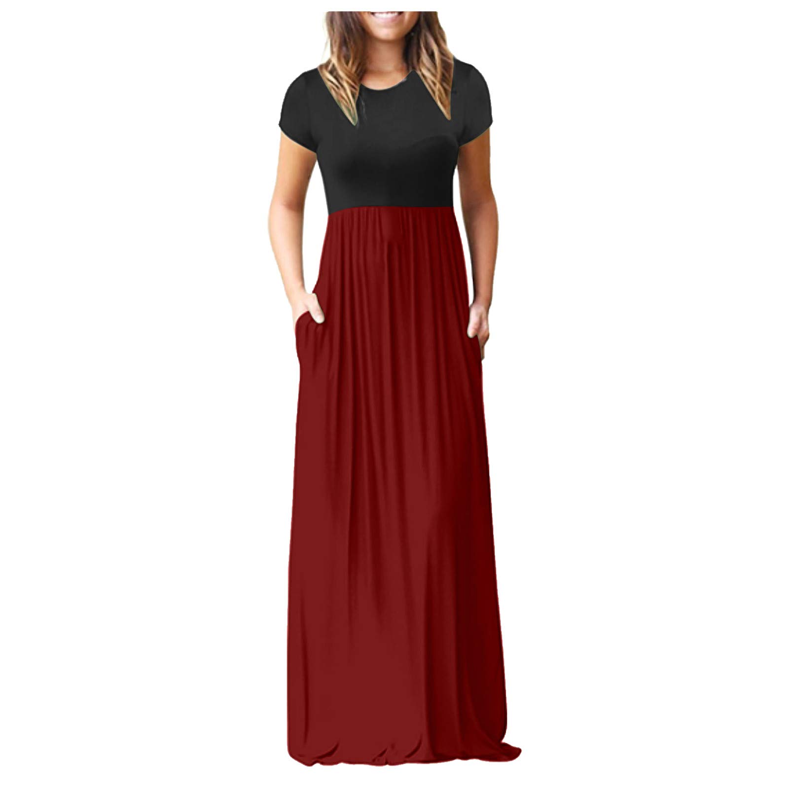 Women's Short Sleeve Loose Plain Maxi Dress - Summer Casual Long Party Dress for Wedding Guest, Beach Vacation & Outdoor Events