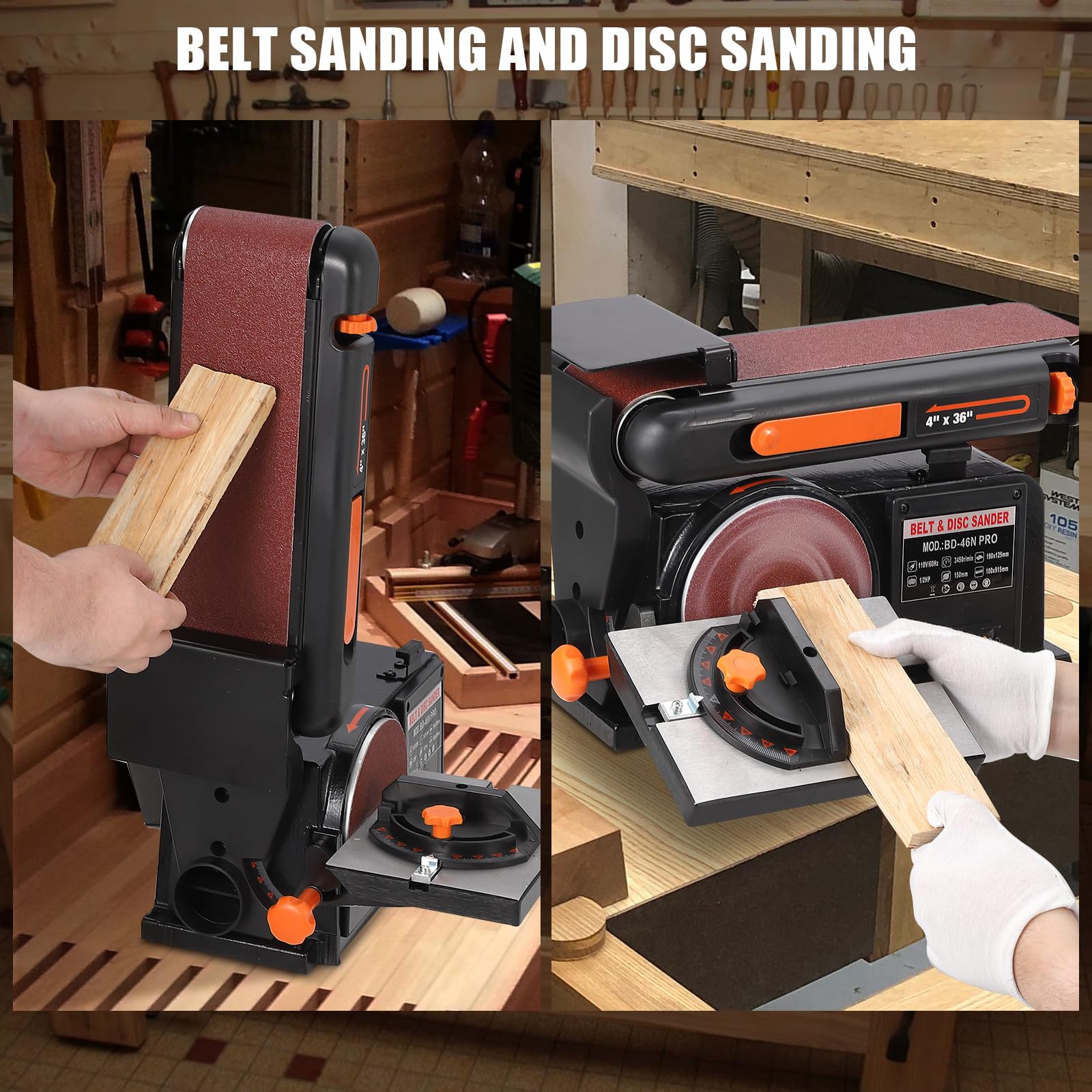 1/2HP Belt Sander for Woodworking - 4x36 Inch Sanding Belt & 6-Inch Disc - Heavy Duty Cast Iron Base with Bench Mount | Perfect for Furniture Refinishing, DIY Projects & Professional Wood Shops