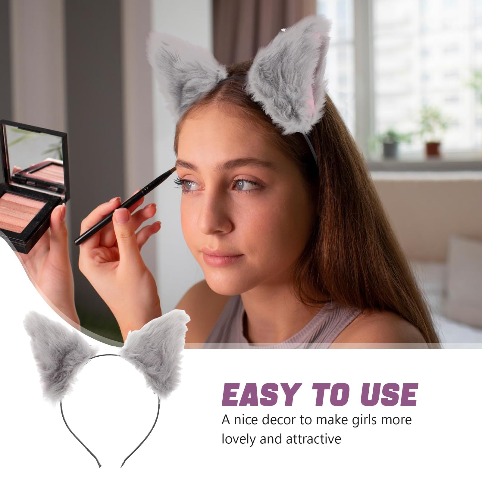 Lurrose Grey Fluffy Plush Cat Ears Headband - Soft Fox Ears Hair Hoop for Women & Girls | Cute Animal Party Hair Accessories | Perfect for Cosplay, Halloween, and Themed Events