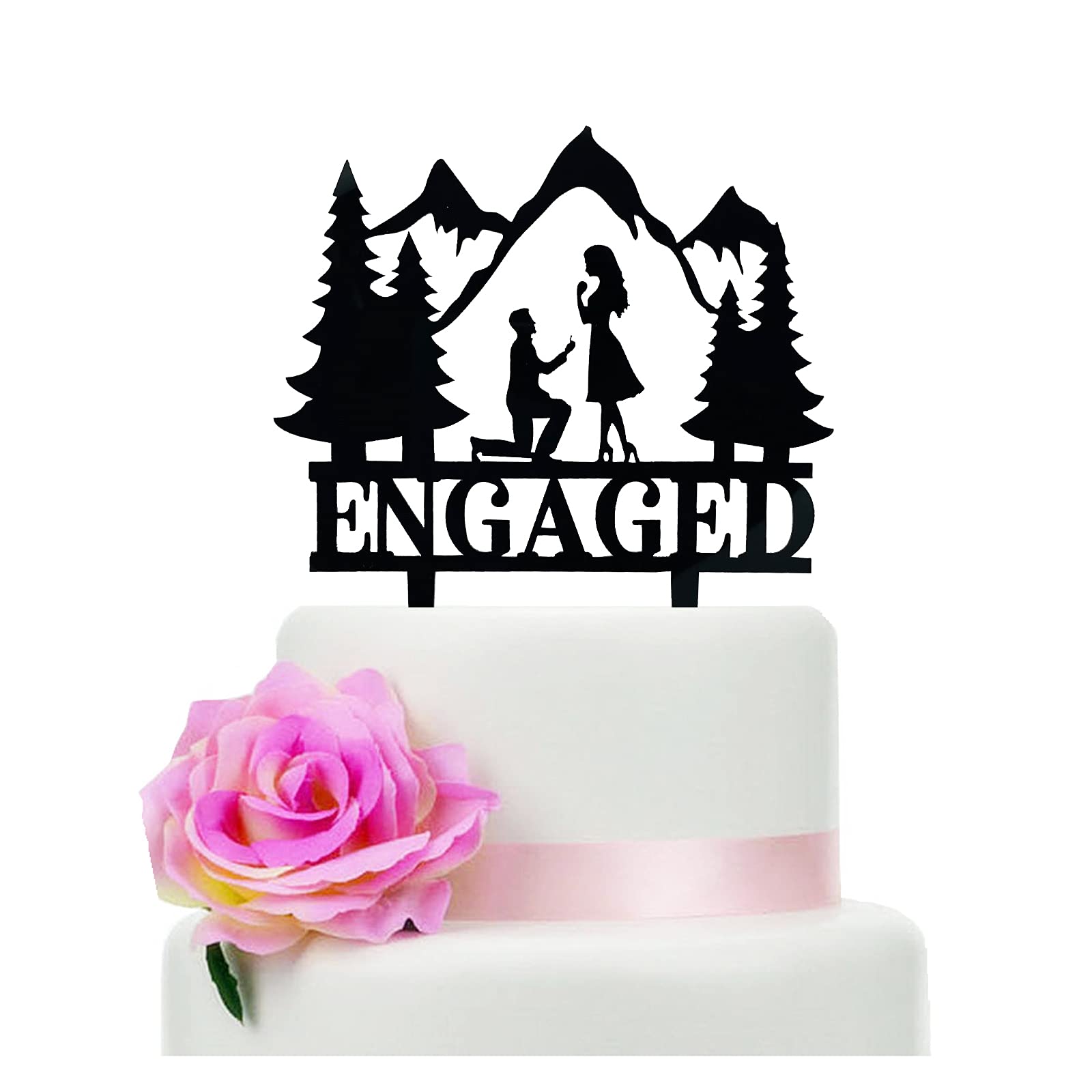 Mountain Engagement Cake Topper - Romantic Proposal Wedding Cake Decor for Bridal Shower, Engagement & Proposal Parties - Perfect for Wedding Cakes, Anniversary Celebrations & Romantic Surprises