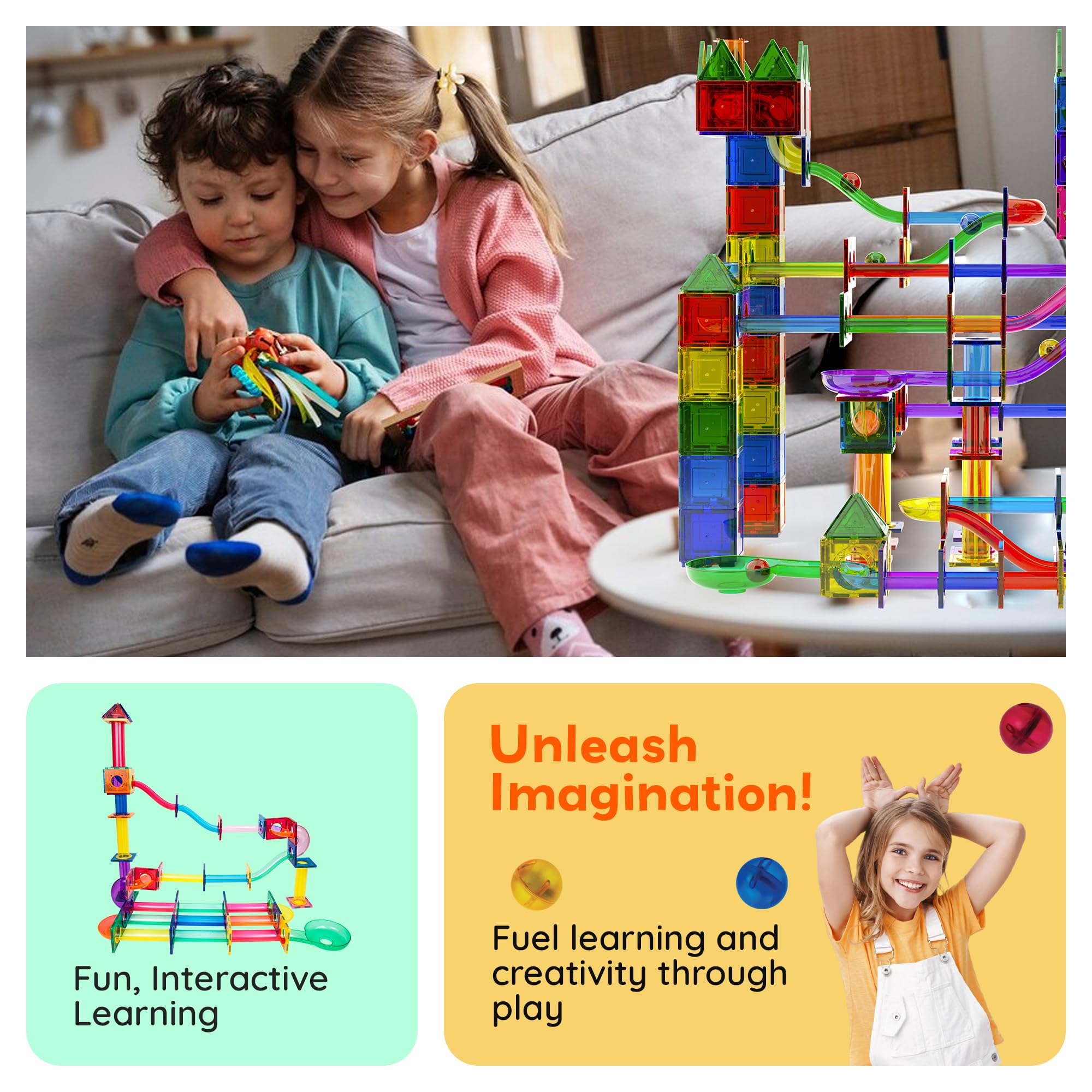 PicassoTiles 120-Piece Magnetic Marble Run Building Blocks Set - STEM Educational Construction Toy for Kids Ages 3+ | Boys & Girls Brain Development | Perfect for Classroom, Birthday Gifts & Family Playtime