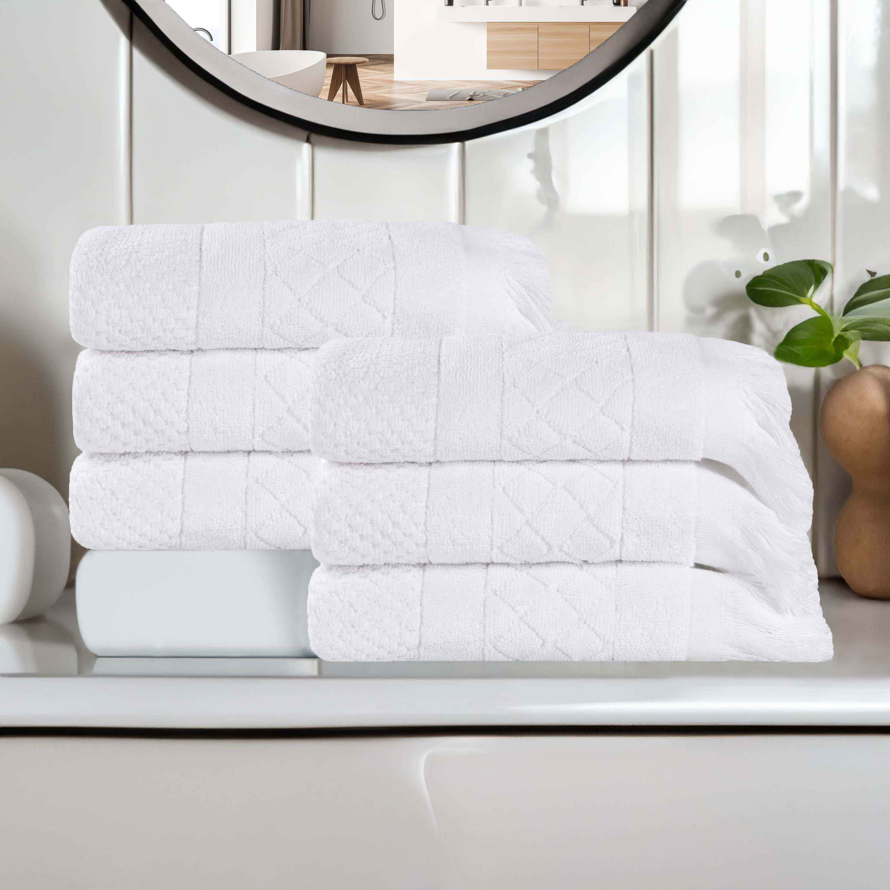 Premium Rolla Cotton Geometric Jacquard Plush Absorbent Hand Towels - Set of 6 for Bathroom, Kitchen & Guest Use - Soft & Quick-Drying Luxury Towels for Home & Spa