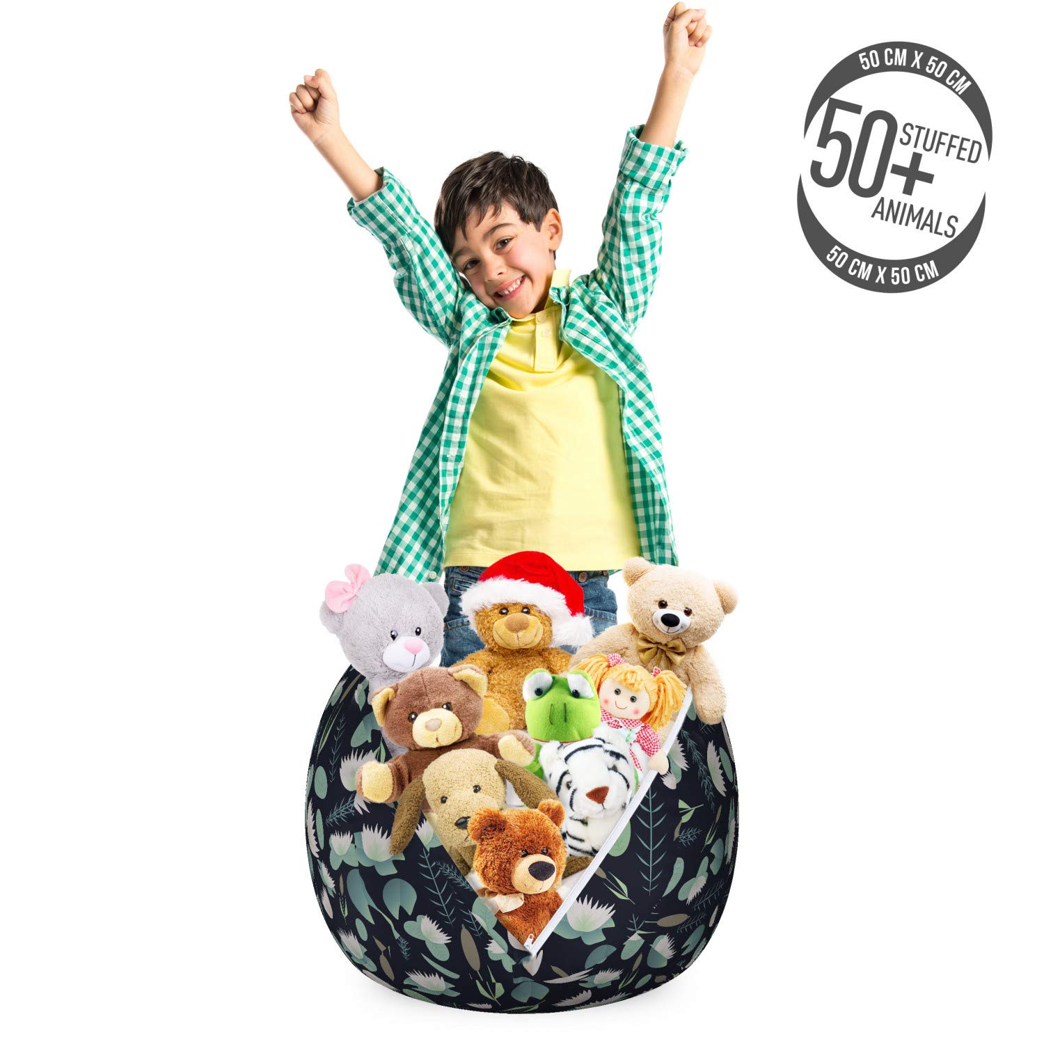 Ambesonne Washable Toy Storage Bag Chair - Small Size, Cadet Blue & Night Blue, Stuffed Animal Organizer with Eastern Lake Leaf Design | Perfect for Kids' Room, Nursery, Playroom & Dorm Organization