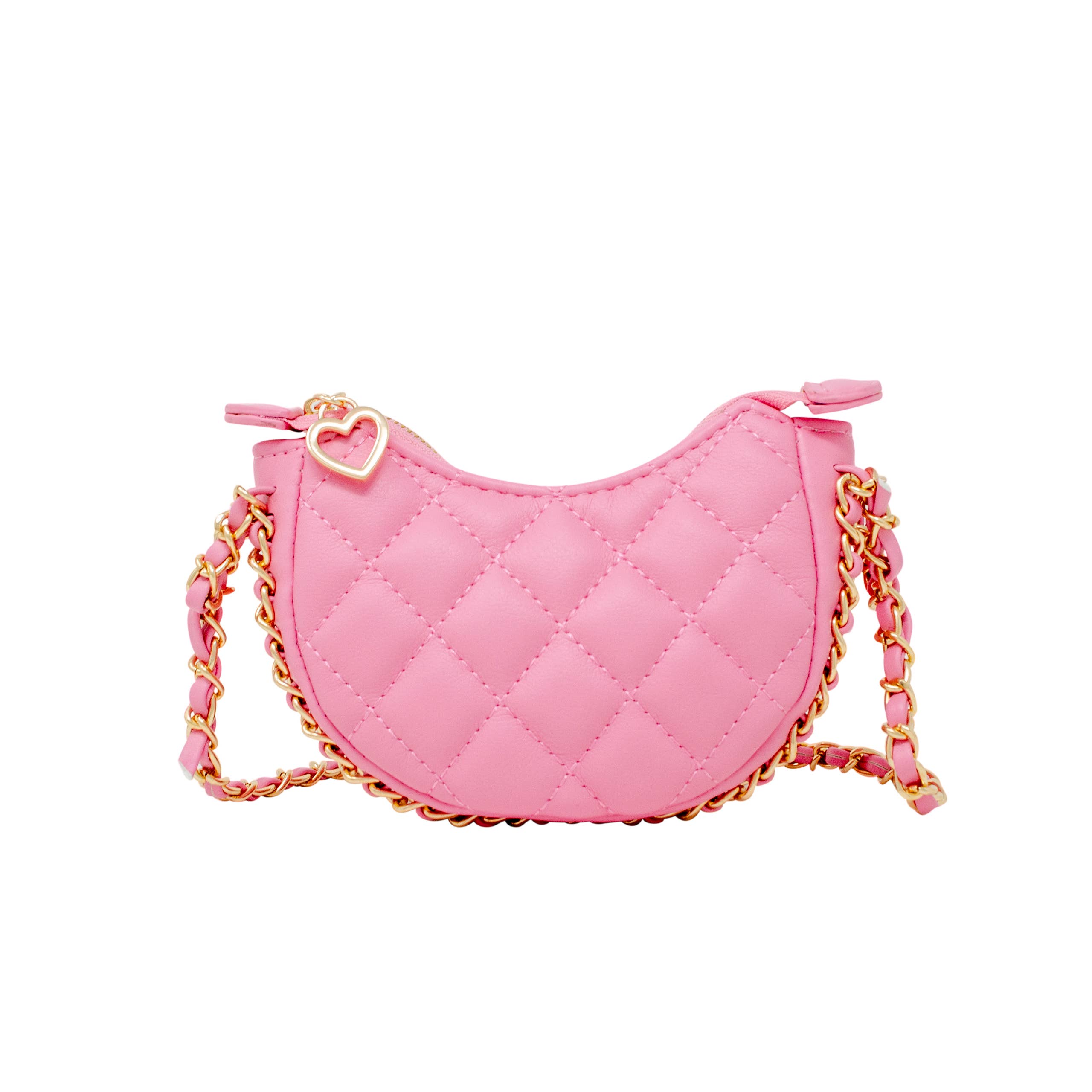 Quilted Chain Strap Hobo Bag for Girls - Hot Pink Crossbody Purse for School, Shopping & Parties