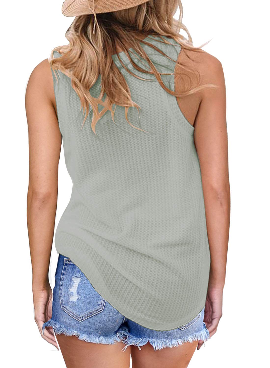 MIHOLL Women's Casual Sleeveless Twist Knot Waffle Knit Tank Top - Cute Summer Blouse for Beach, Vacation & Everyday Wear