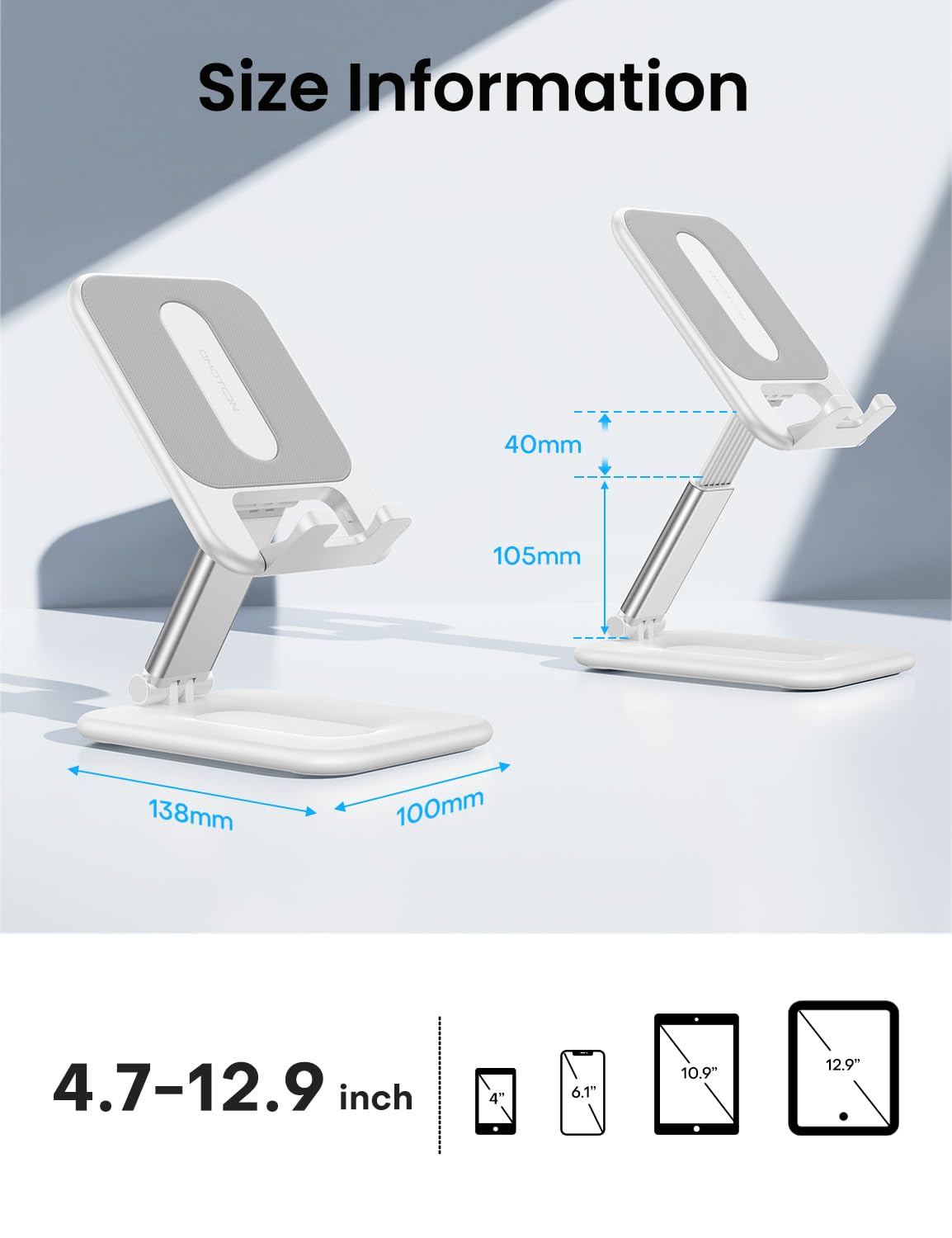 OMOTON Foldable Tablet Stand Holder - Adjustable Desktop Dock for iPad Pro/Air/Mini, Samsung Galaxy Tab & Smartphones (Up to 12.9
