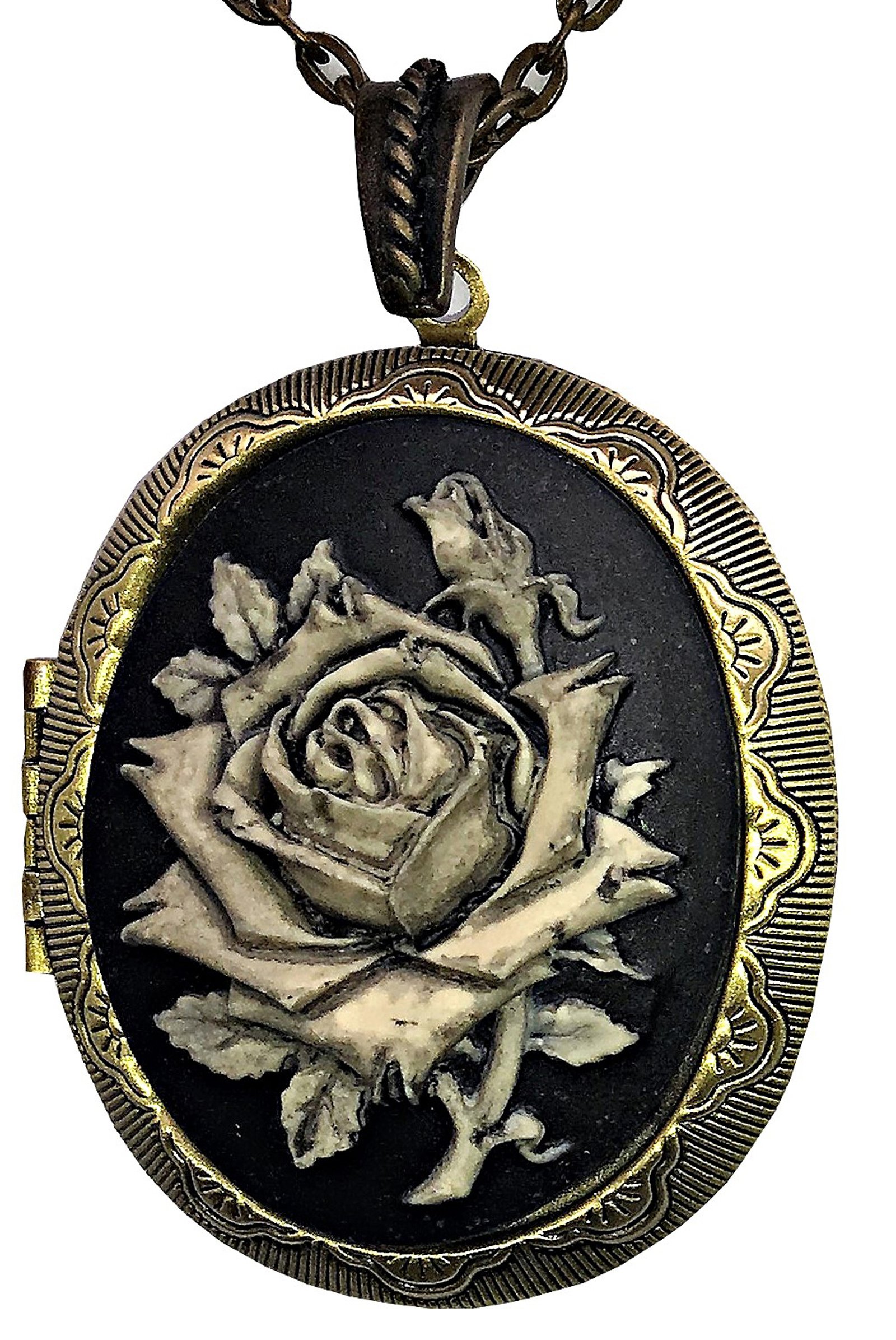 Santa Muerte Black Rose Cameo Charm - Blessed Religious Pendant for Devotees | Spiritual Protection & Altar Decoration