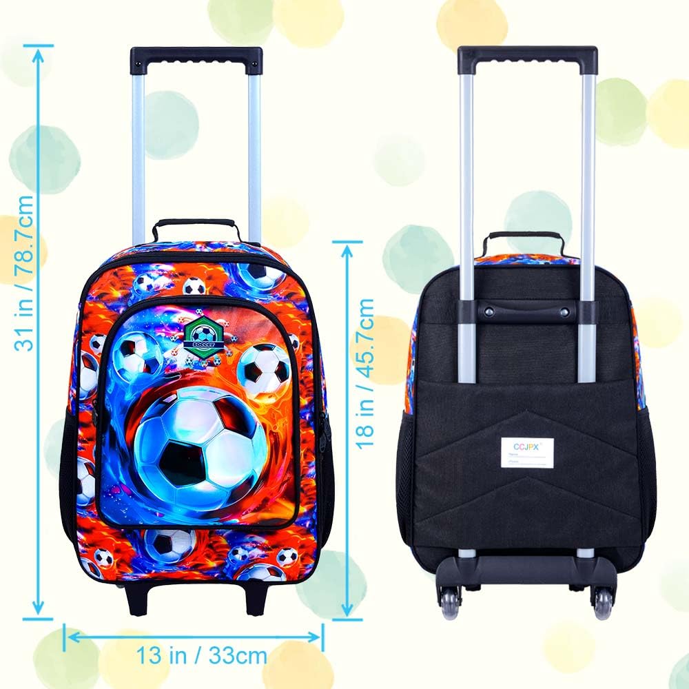 Kids Rolling Suitcase with Wheels - Boys Travel Luggage for Soccer Enthusiasts (Fire and Ice Design) | Perfect for Airplane Carry-On, School Trips & Sports Travel