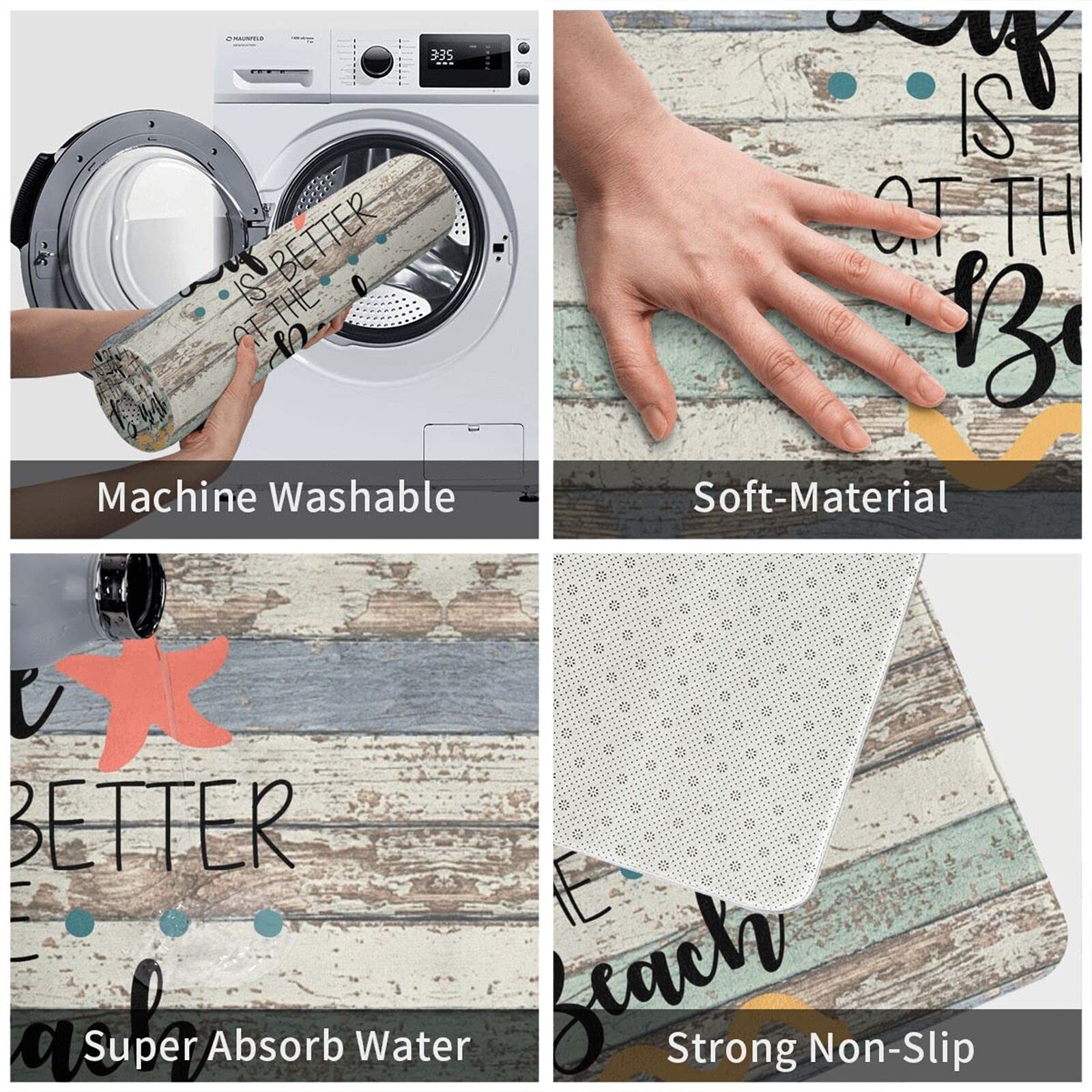 Soft Non-Slip Beach Themed Bath Mat - Absorbent Washable Bathroom Rug for Floor & Kitchen Sink - Cute Home Decor Accessories | Perfect for Coastal Style Bathrooms & Vacation Homes