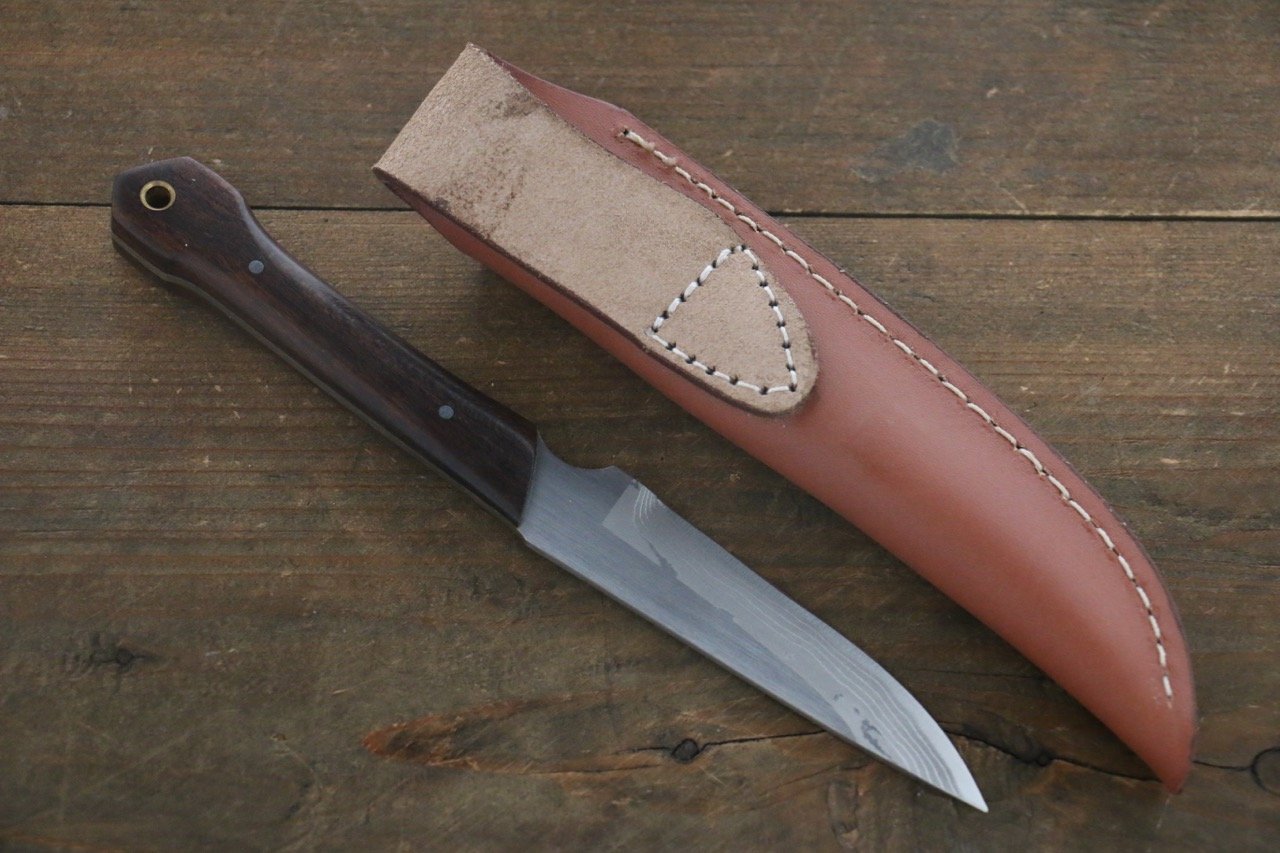 Premium Japanese White Steel No.2 Migaki Finished Hunter Knife - 100mm Blade with Ironwood Handle - Perfect for Outdoor Camping, Hunting & Bushcraft Activities