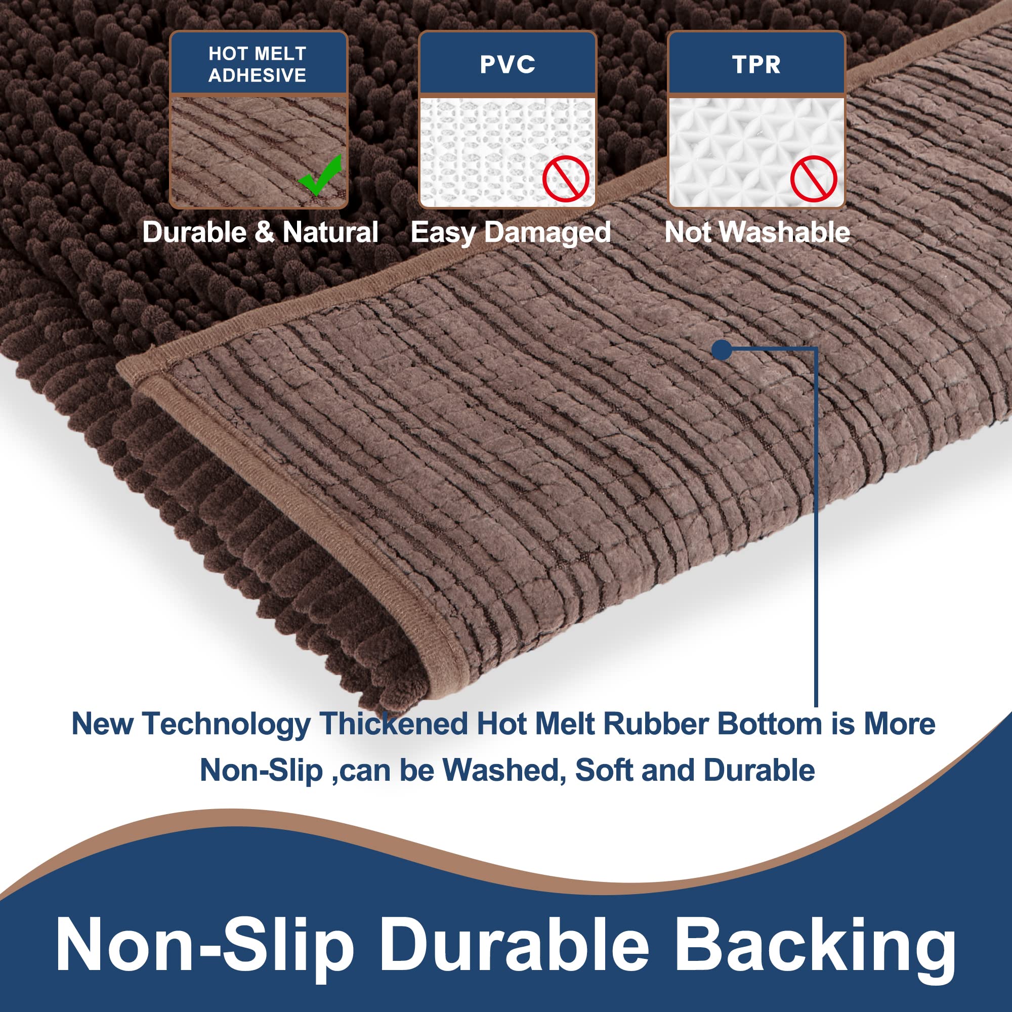 FLOLEOPA Soft Plush Microfiber Bathroom Rugs - Super Absorbent Non-Slip Machine Washable Bath Mats for Tub, Shower & Bathroom Floor (24x39 Inches, Chocolate) - Perfect for Cozy Bathroom Comfort & Safety