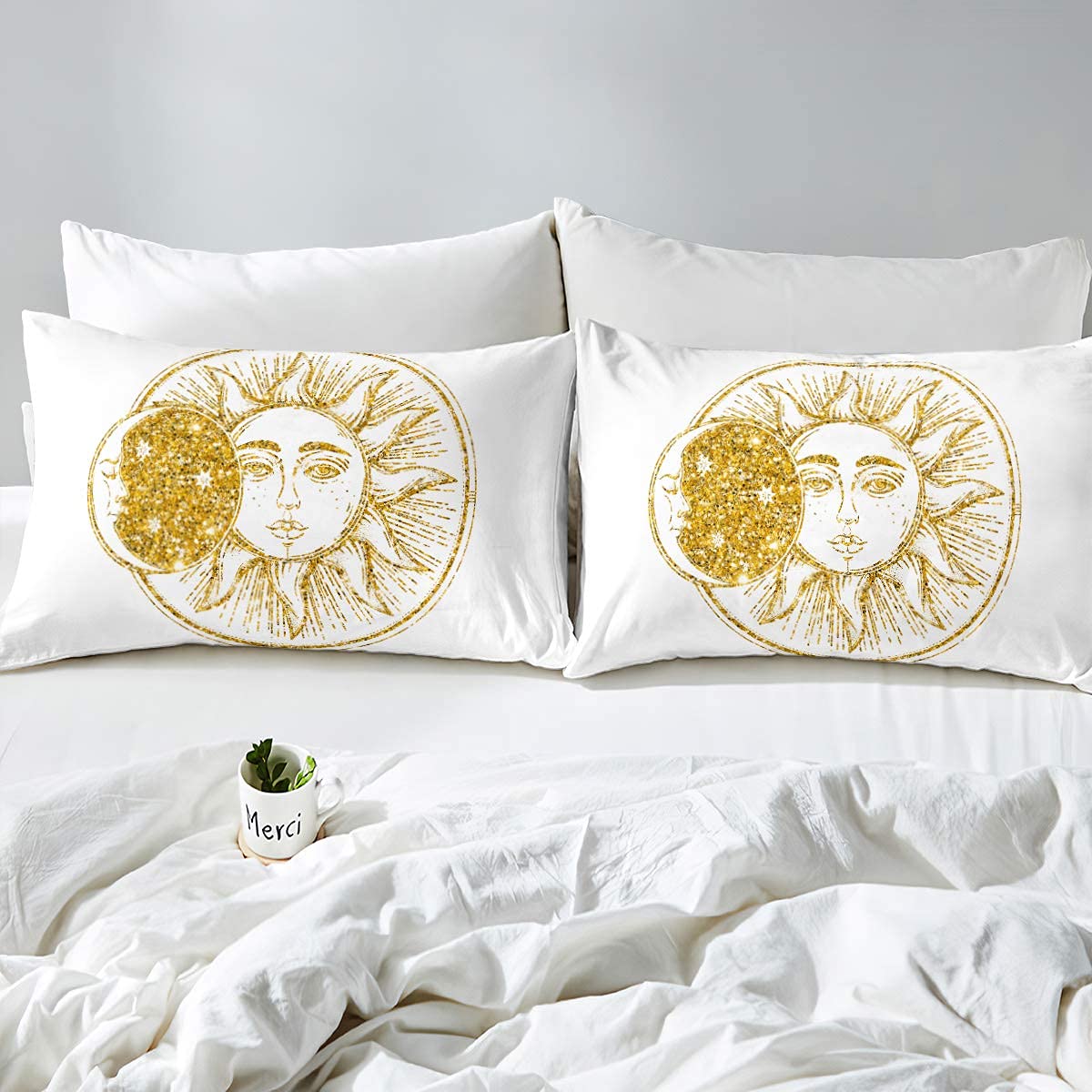 Boho Duvet Cover Set Twin Size - Bohemian Bedding with Sun Moon Stars Print, Microfiber Comforter Cover, Zipper Closure, 2-Piece Set for Cozy Bedroom Decor | Perfect for Hippie, Celestial & Cosmic Theme Rooms