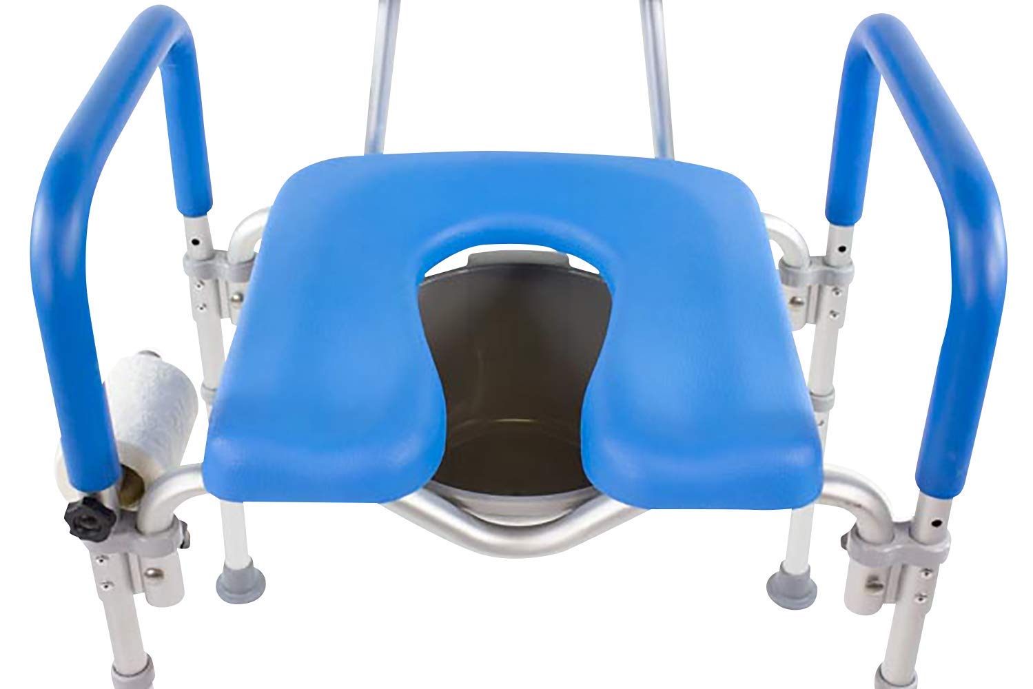 Dignity Ultra-Premium Padded Commode Shower Chair - Adjustable Height Raised Toilet Seat with Padded Armrests & Back Support - Elderly & Senior Safety Bathroom Aid - Includes Commode Pail with Lid (Blue) - Ideal for Home Care, Post-Surgery Recovery & Mobility Assistance