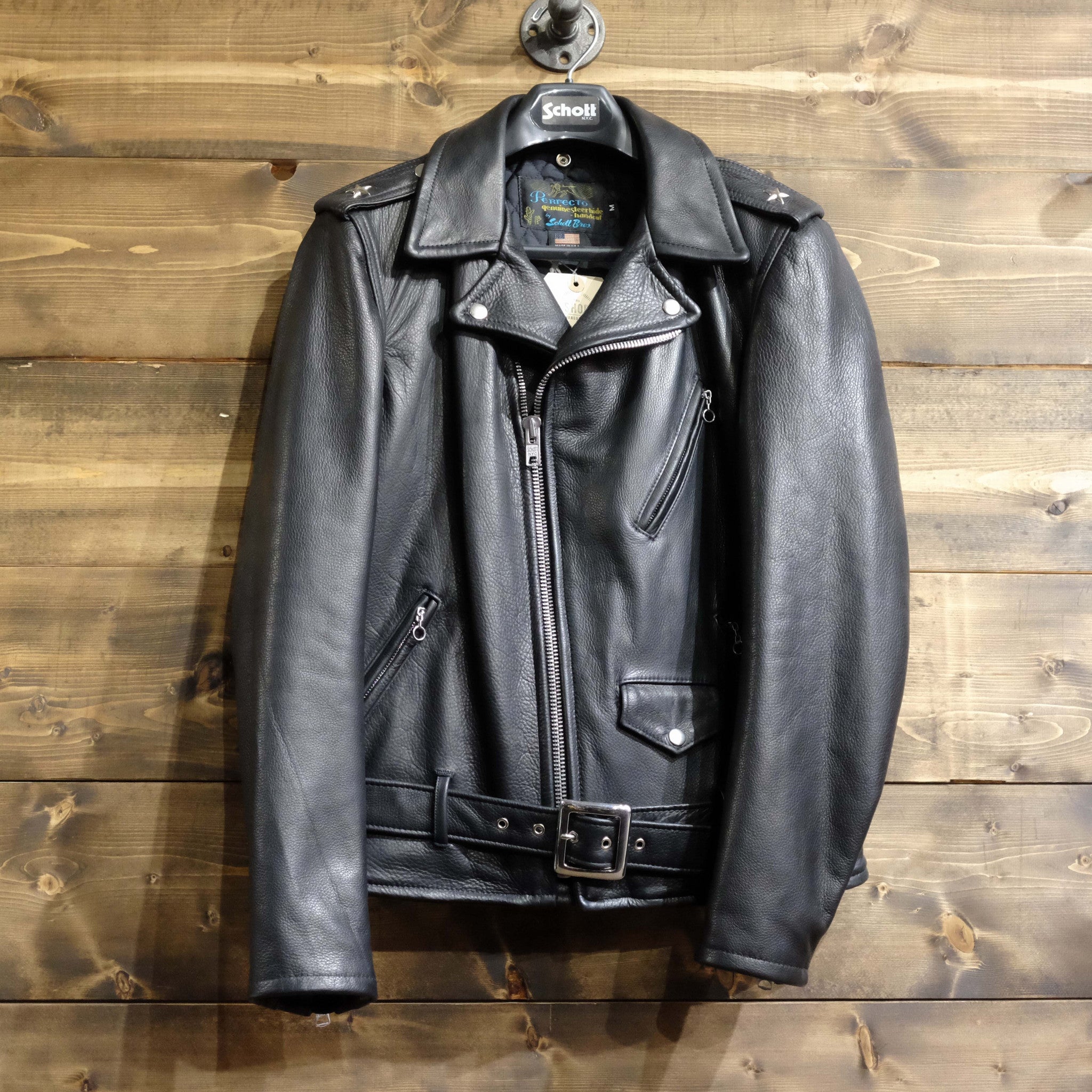 Schott NYC 519 Genuine Black Leather Jacket for Men - Classic Biker Style, Perfect for Motorcycle Riding & Casual Outfits