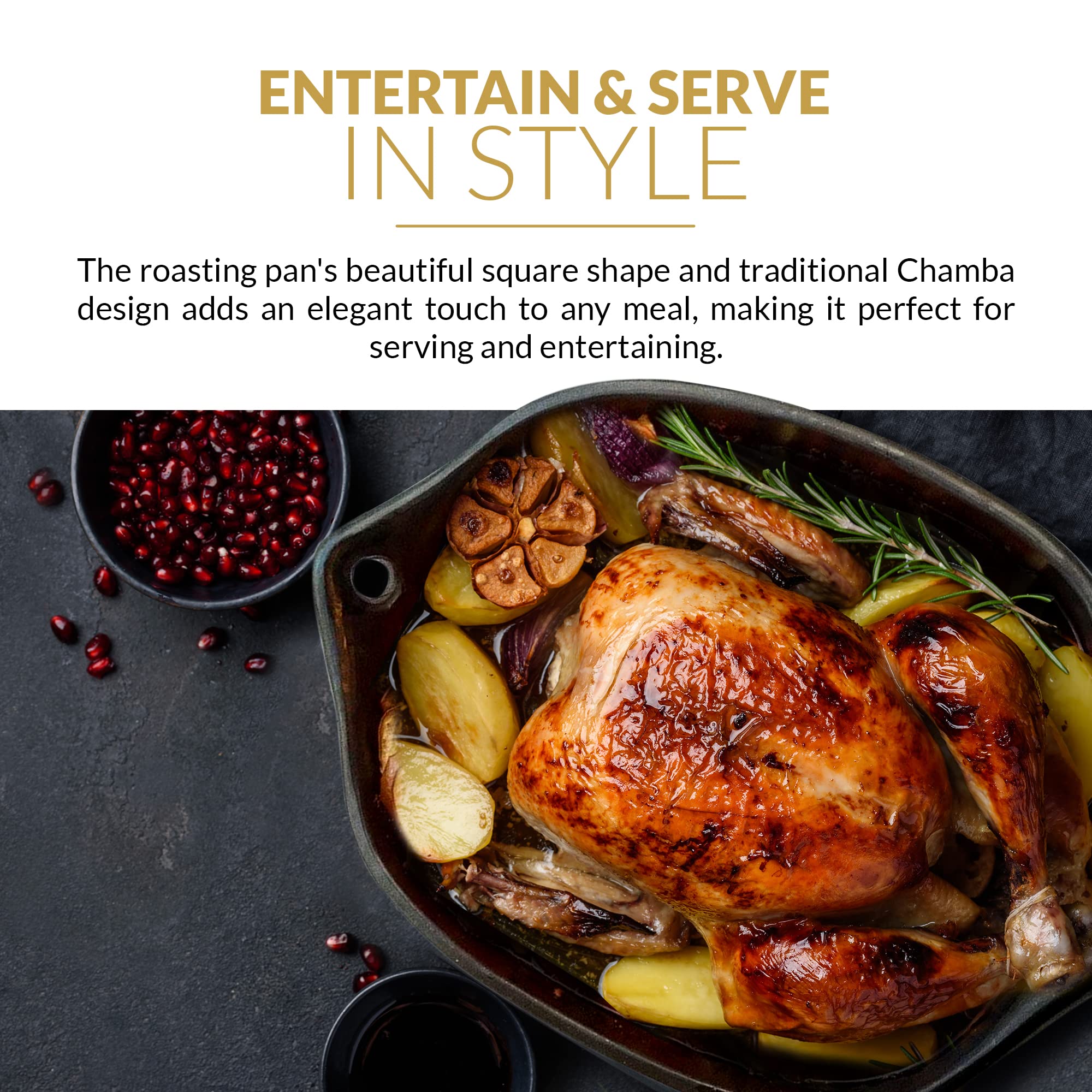 Premium Chamba Black Clay Roasting Pan - Handcrafted Square Clay Cookware for Baking, Roasting & Serving - Extra Large 10