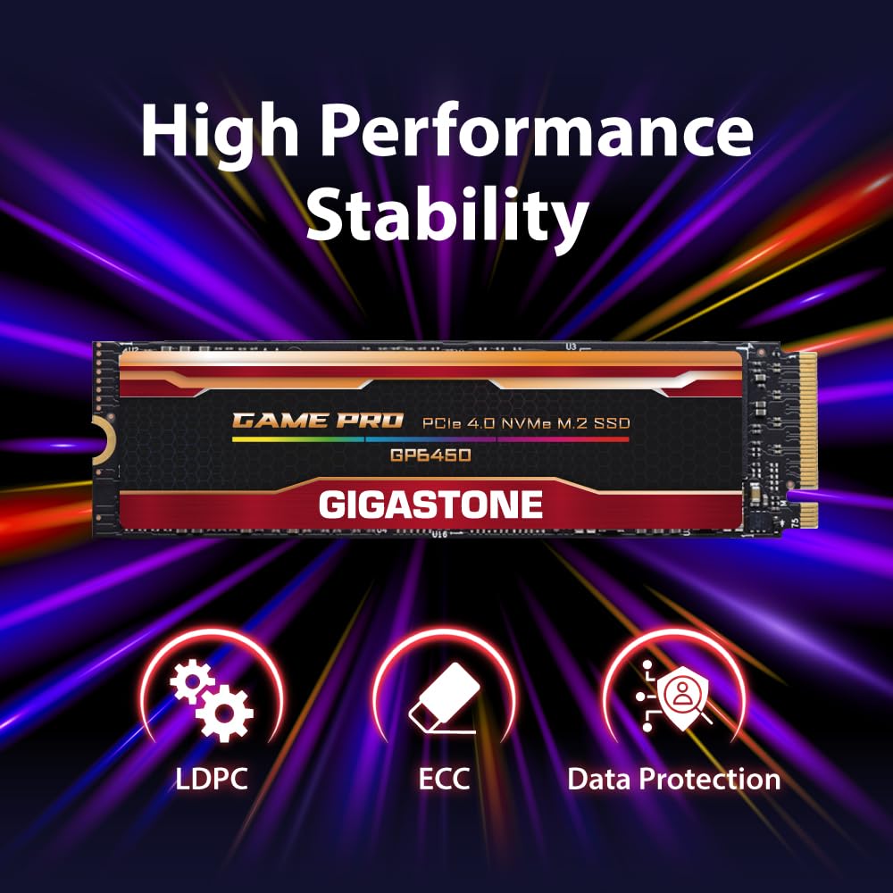 Gigastone 2TB M.2 PCIe Gen 4 NVMe SSD - 5000MB/s High Speed Internal Solid State Drive for Gaming, PC, Laptop & PS5 Storage Upgrade - Ideal for 3D Rendering, 4K/8K Video Editing & Creative Work