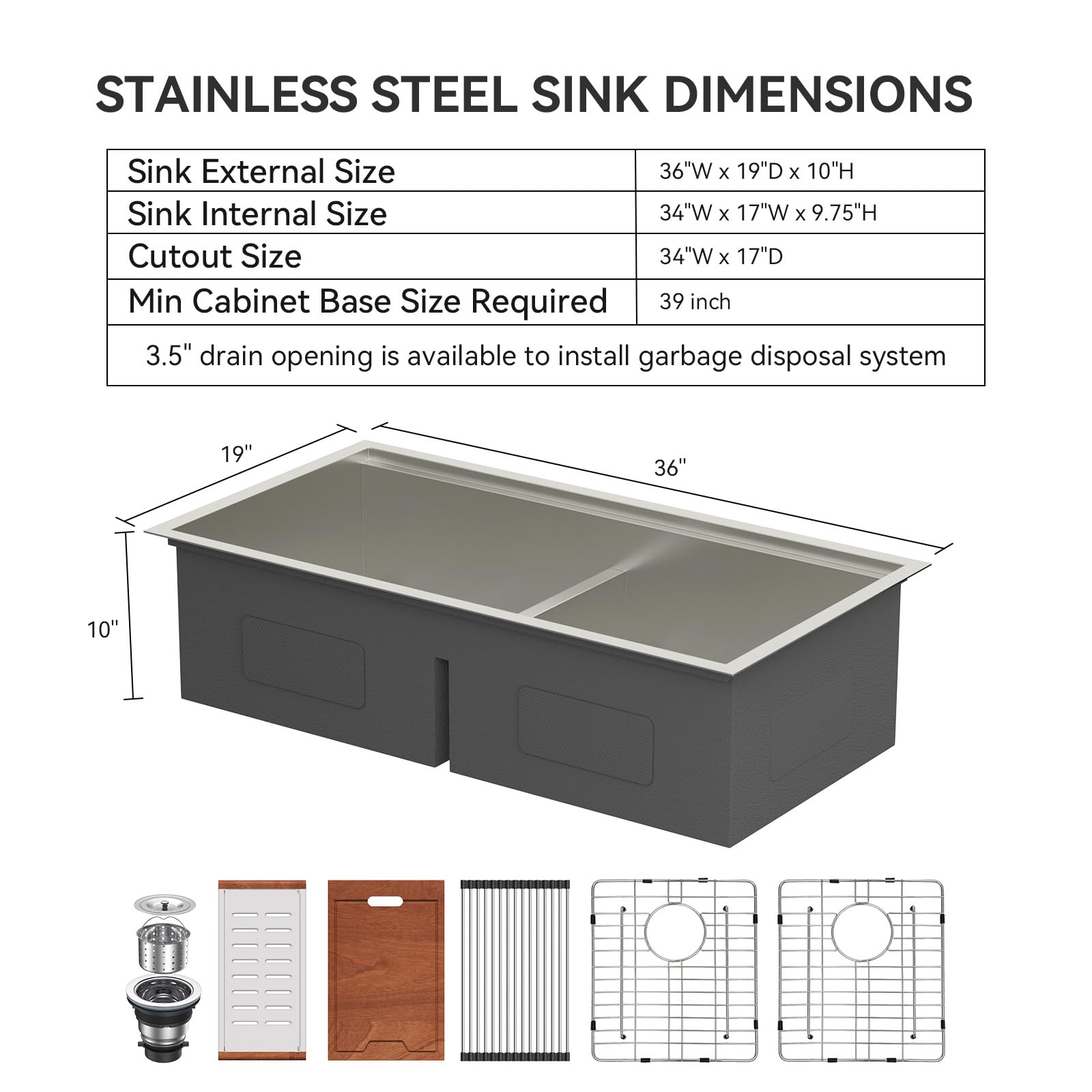 Lordear 36 Inch Undermount Double Bowl Stainless Steel Kitchen Sink - 50/50 Low Divided 16 Gauge, 36x19x10 Inch Handmade Sink for Modern Kitchens | Perfect for Meal Prep, Dishwashing & Entertaining